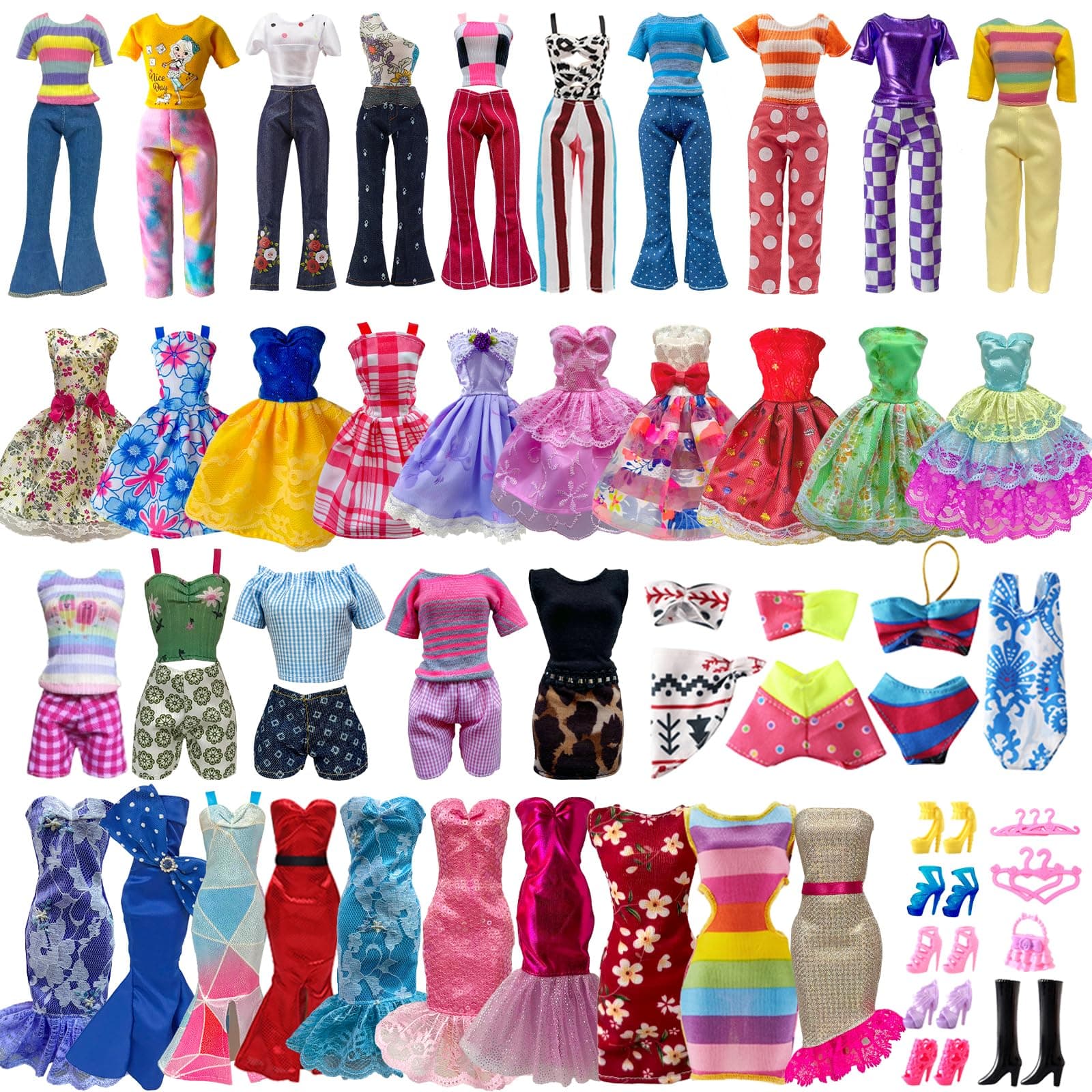 29 Pieces Doll Clothes and Accessories for 11.5 Inch Girl Dolls Outfit Including 5 Tops,5 Pants,3 Dresses,2 Fashionable Dresses,2 Swimwear,6 Pairs of Shoes, 1 Bag, 5 Hangers