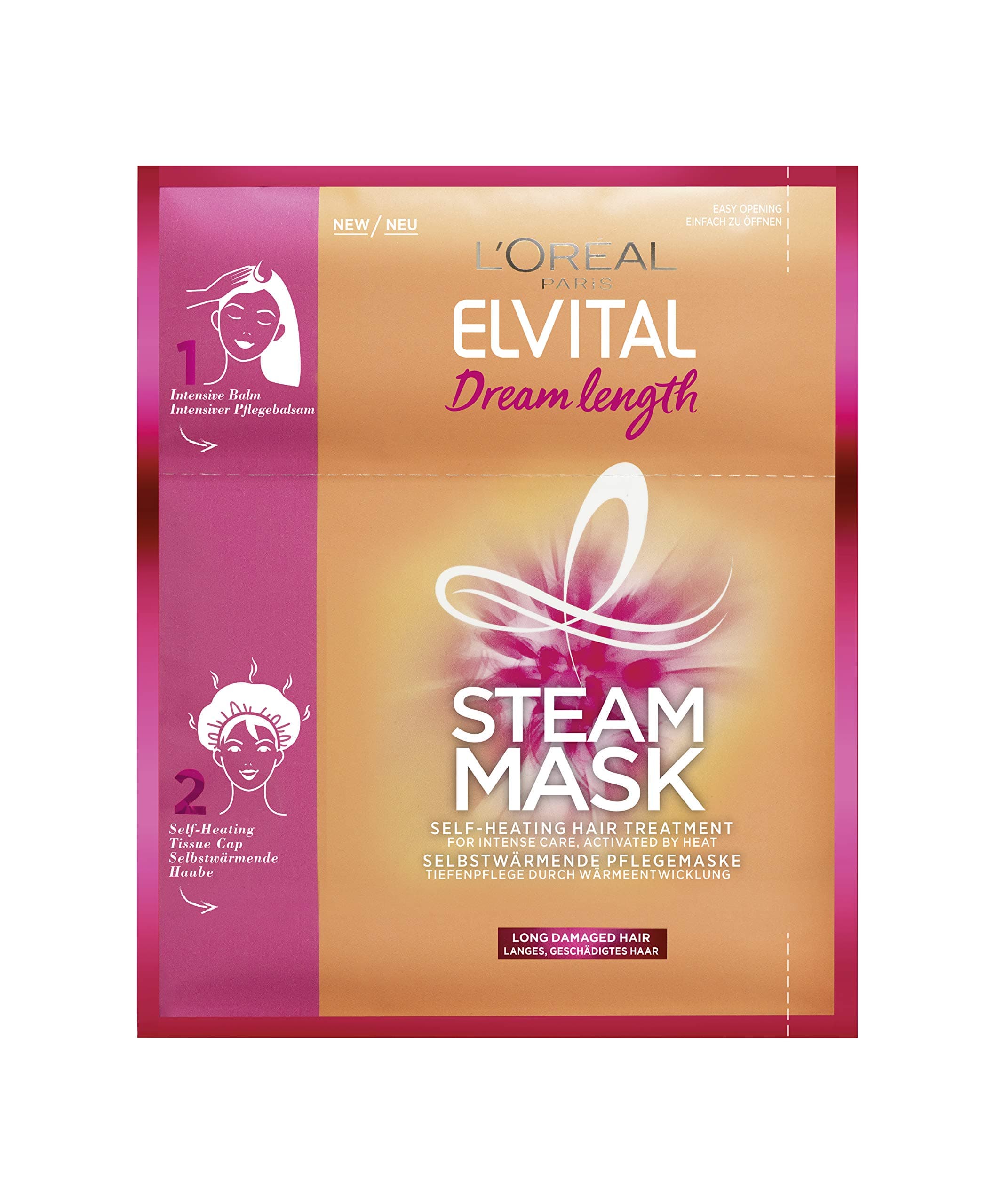 L'Oréal Paris Elvital Hair Mask for Long, Damaged Hair, Against Split Ends, with Castor Oil, Dream Length Steam Mask, 1 Piece