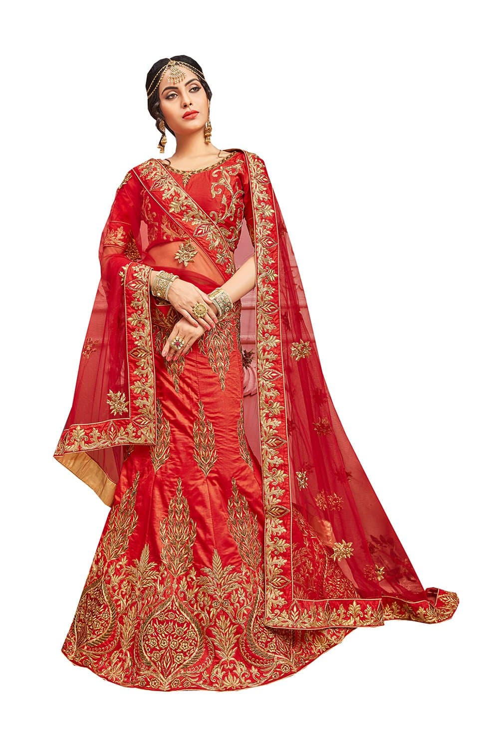 Fashions Biz Indian Designer Partywear Ethnic Traditional Red Lehenga Choli in Red Pure Silk