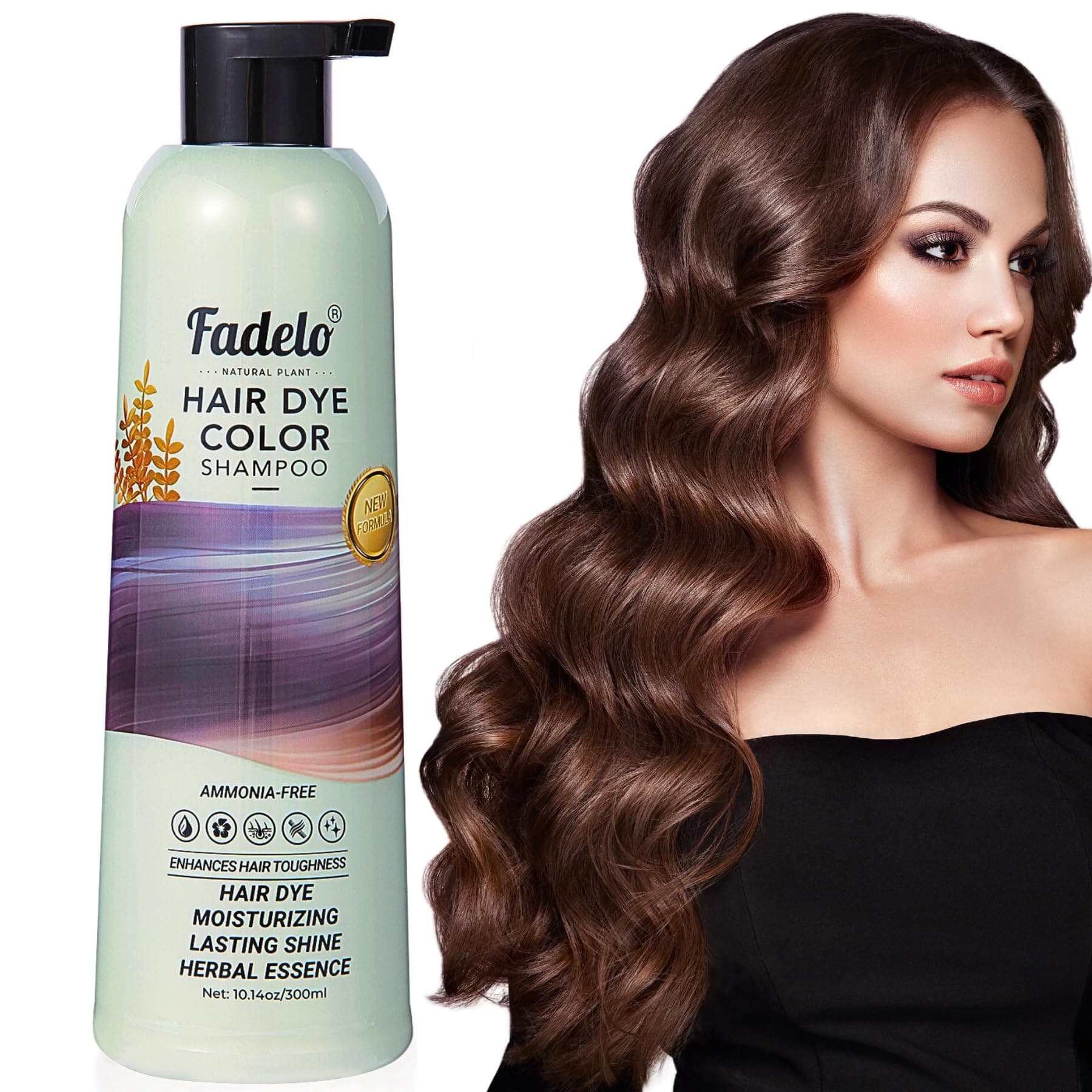 4-in-1 Hair Dye Shampoo for Gray Hair Coverage,New Formula, Semi-Permanent Herbal Hair Color Shampoo,Moisturizing,Lasting Shine for Men Women (Dark Brown, 10.14 Fl Oz)