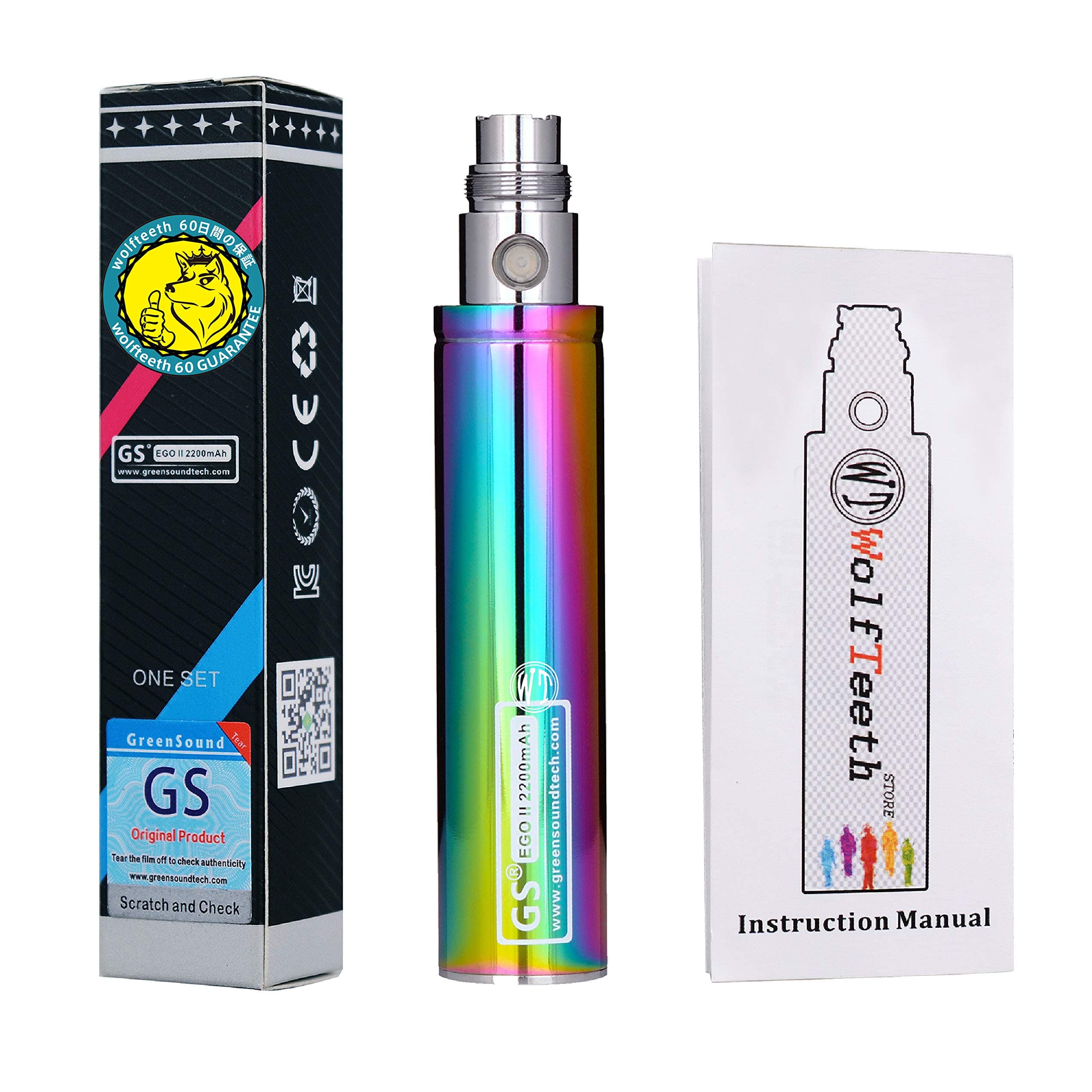 WOLFTEETH Genuine GS EGO II 2200mAh Huge Battery 510 E-Shisha E-Cigarette Lumia Edition (0ml Nicotine Free/Iridescence 1236)
