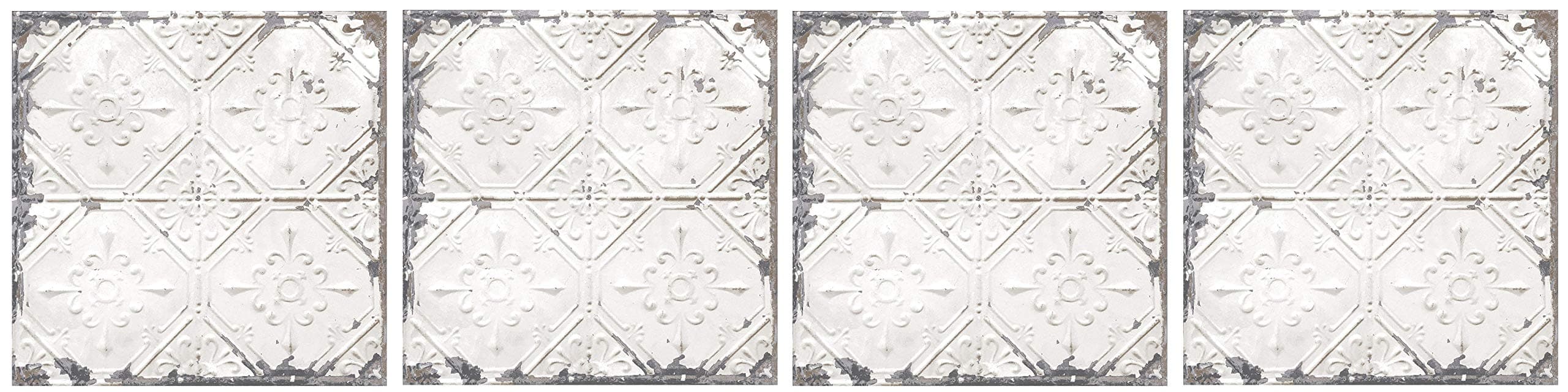 BrewsterHome Fashions NuWallpaper Vintage Tin Tile Peel & Stick Wallpaper, White & Off-White (Fоur Paсk)