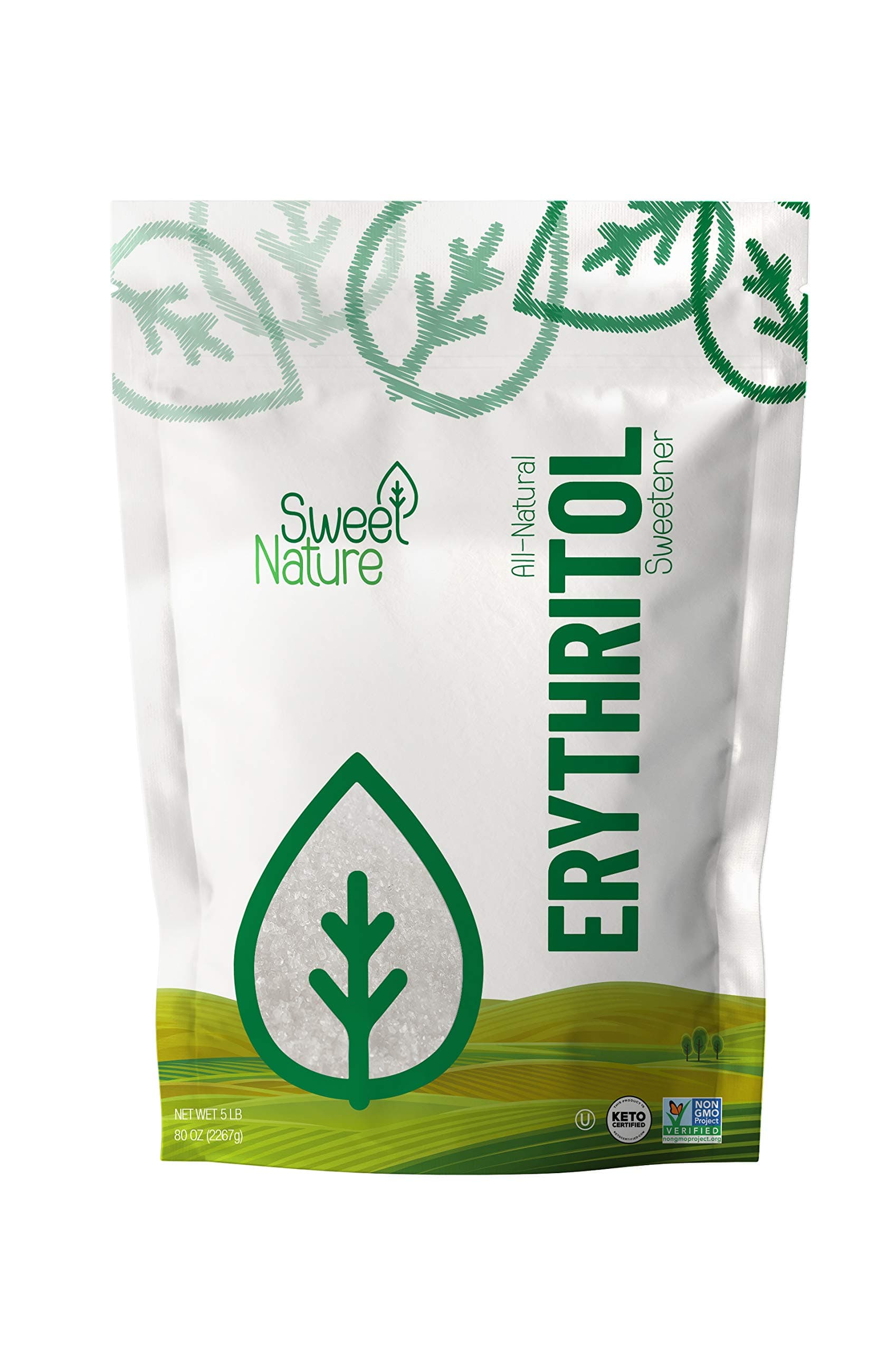Sweet Nature Erythritol Sugar Free Sweetener - All Natural - Non GMO - Kosher- Keto Friendly 80 oz (5Lb.)
