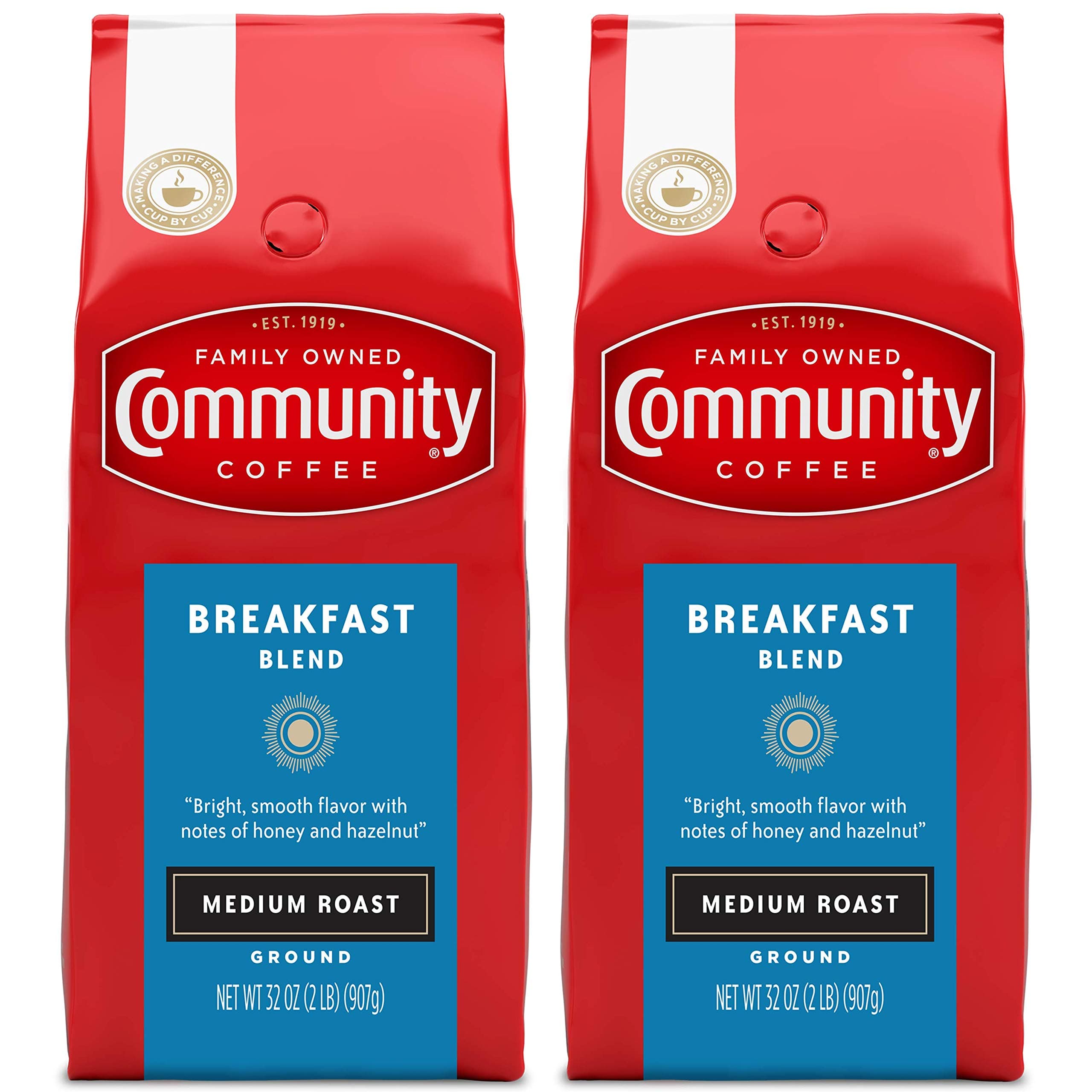 Breakfast Blend Medium Roast Premium Ground 32 Oz Bag (2 Pack), Medium Full Body Smooth Bright Taste, 100% Select Arabica Coffee Beans