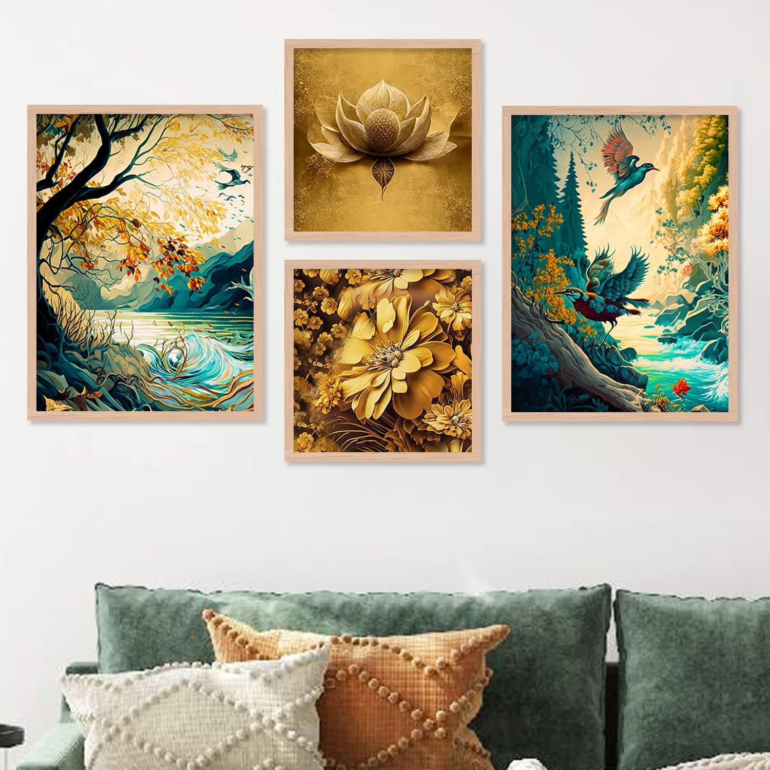 kotart Aesthetic Modern Wall Decor Paintings with Frame for Home Decoration - Painting for Living Room Bedroom - Painting for Wall Decoration (10.5 x 13.5 inch) Set of 4 (Minimalist Art Decor, 46)