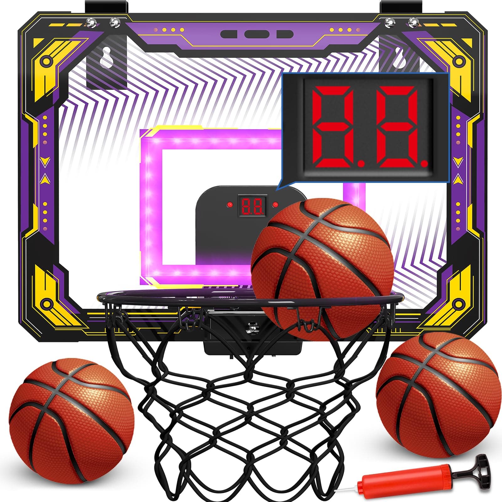 Mini Basketball Hoop with Electronic Scoreboard Over The Door, Birthday Gift Sport Toys, Basketball Hoop Indoor for 5 6 7 8 9 10+ Year Old Boys Kids