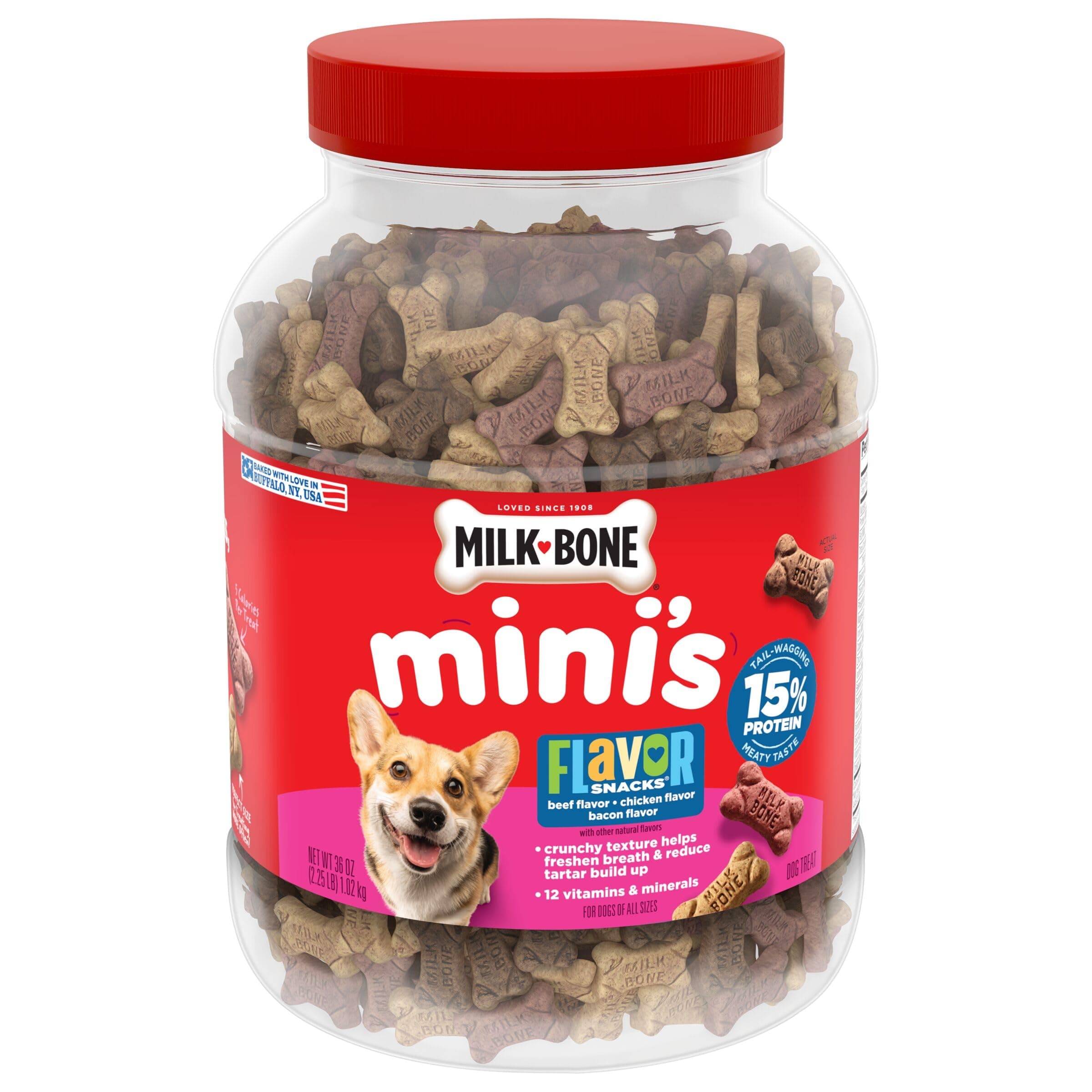 Flavor Snacks Mini’s Dog Biscuits, Flavored Crunchy Dog Treats, 36 Oz. Canister