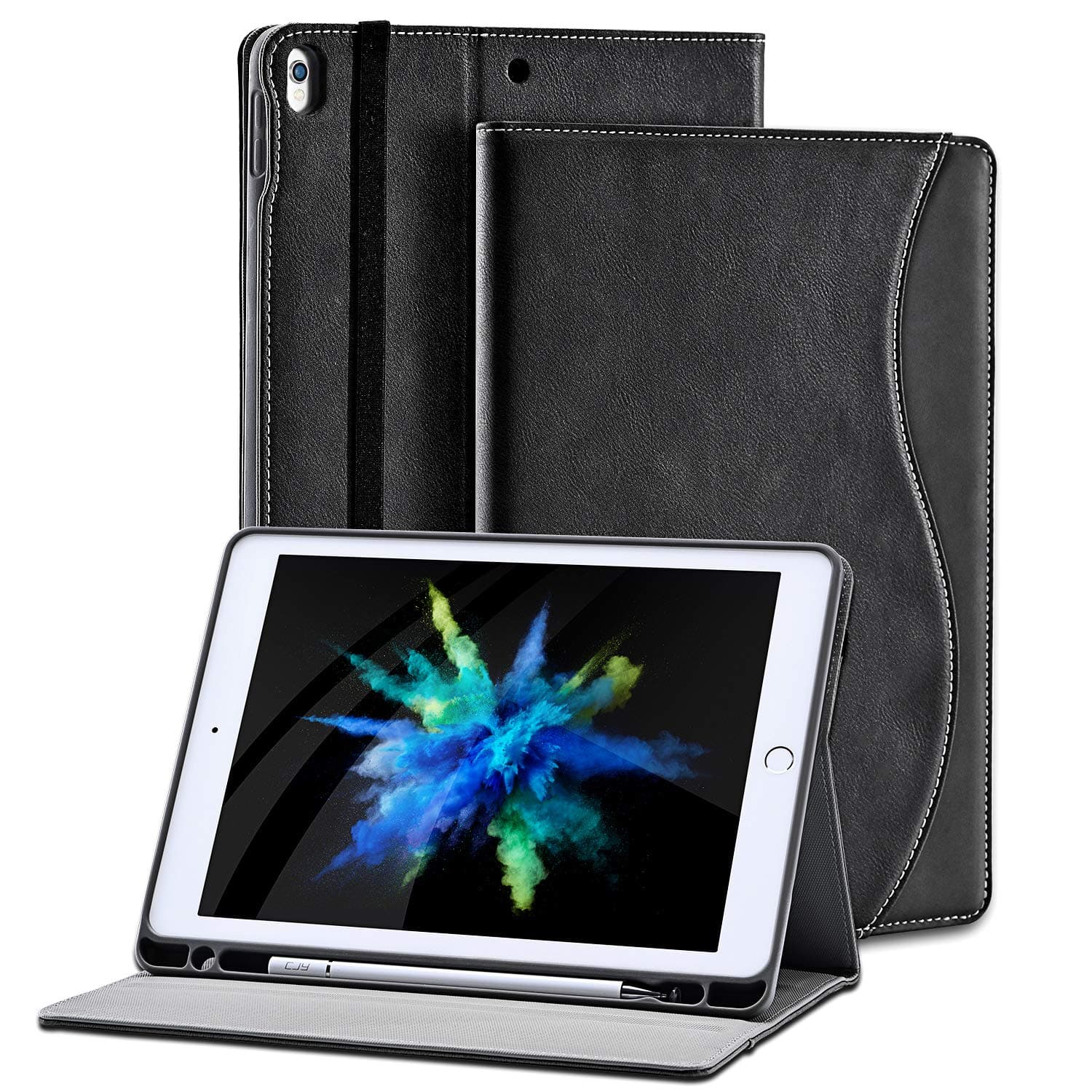 2019 iPad pro 10.5 Case with Pencil Holder for iPad Air 3rd Gen Cover/ipad pro10.5 inch 2017 and Multiple Viewing Angles Stand,Shockproof Soft TPU Cover+ Auto Sleep/Wake+Pocket (Black)