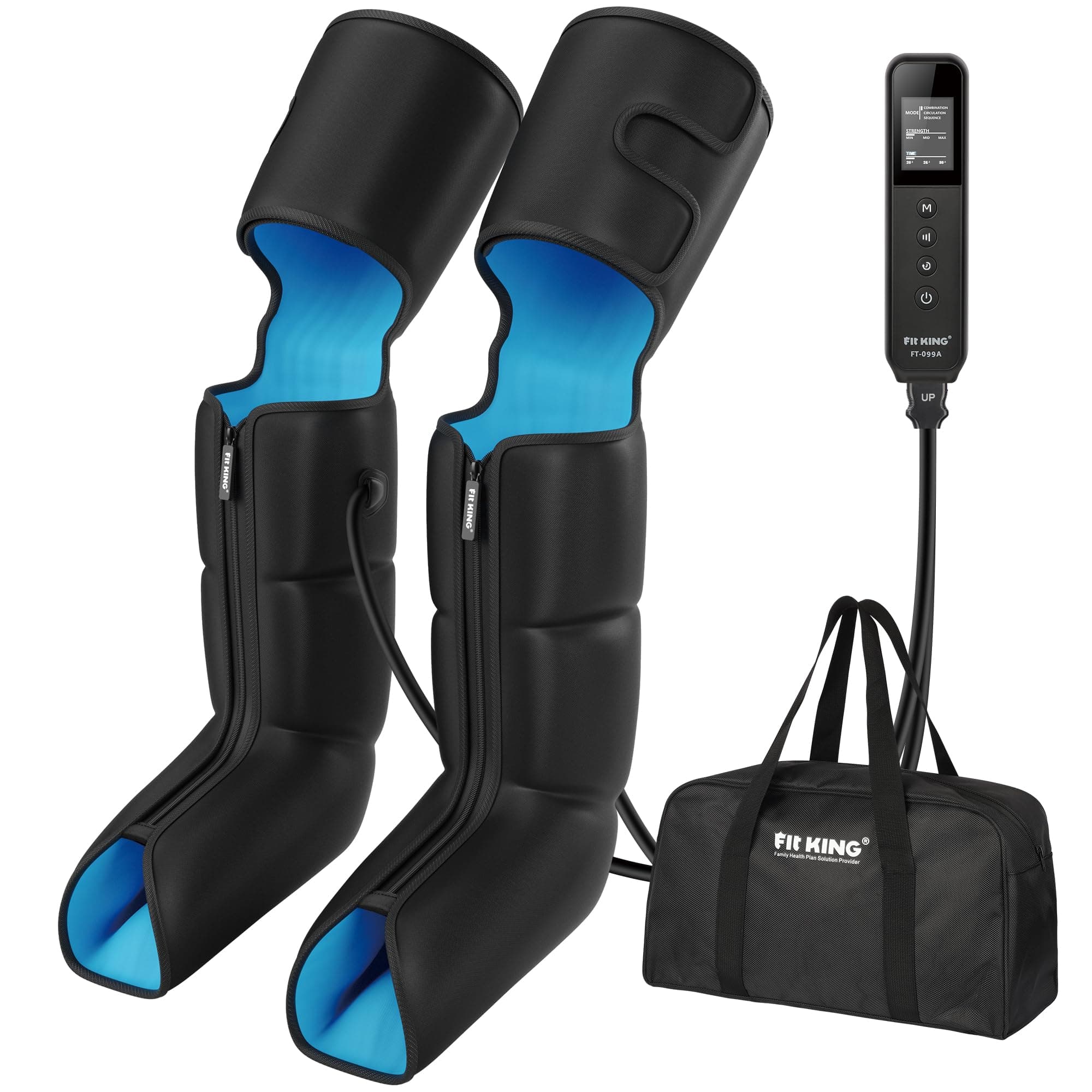 FIT KING Air Compression Leg and Foot Boots Massager for Circulation from Foot to Thigh to Relieve Pain, Swelling, Edema - Pressure Sensor & LCD Display & 3 Timer Optional