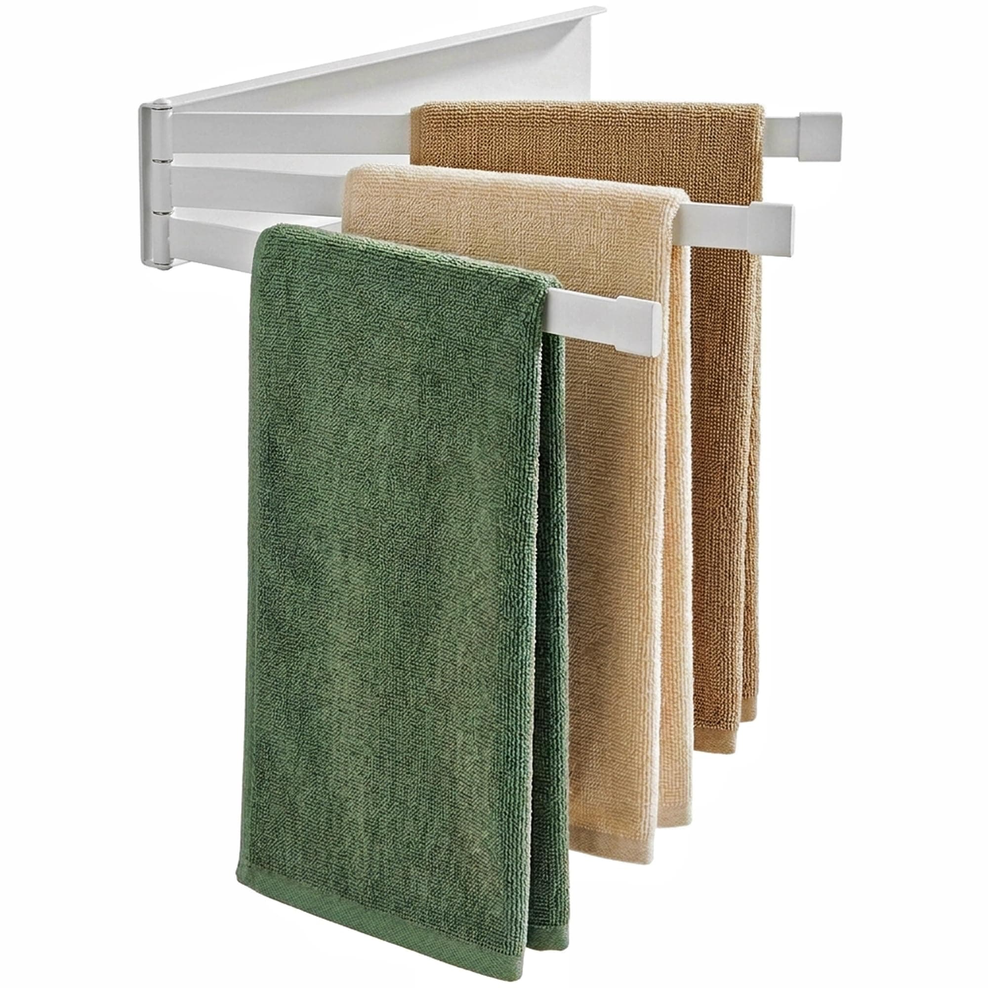 YEAVS Swing Towel Holder Rack White, Wall Mounted Towel Bar Swivel with 3-Arm for Bathroom Kitchen Storage