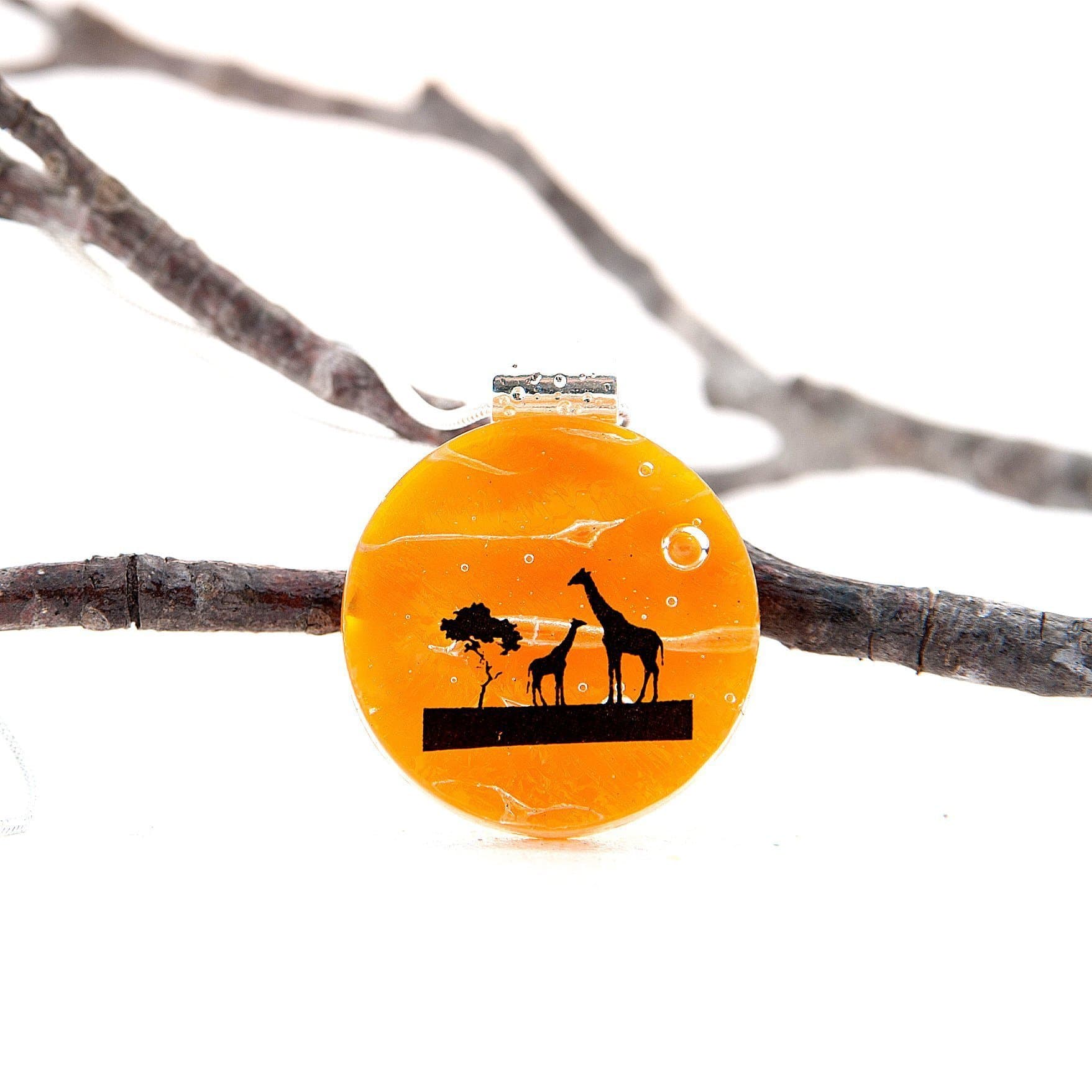 Giraffe Jewelry, Giraffe Pendant, Giraffe Necklace, Fused Glass Jewelry, African Jewelry, Giraffe Gift, Fused Glass Necklace, Round Necklace, Zoo Animal Jewelry, Girlfriend Gift, Necklace Slide