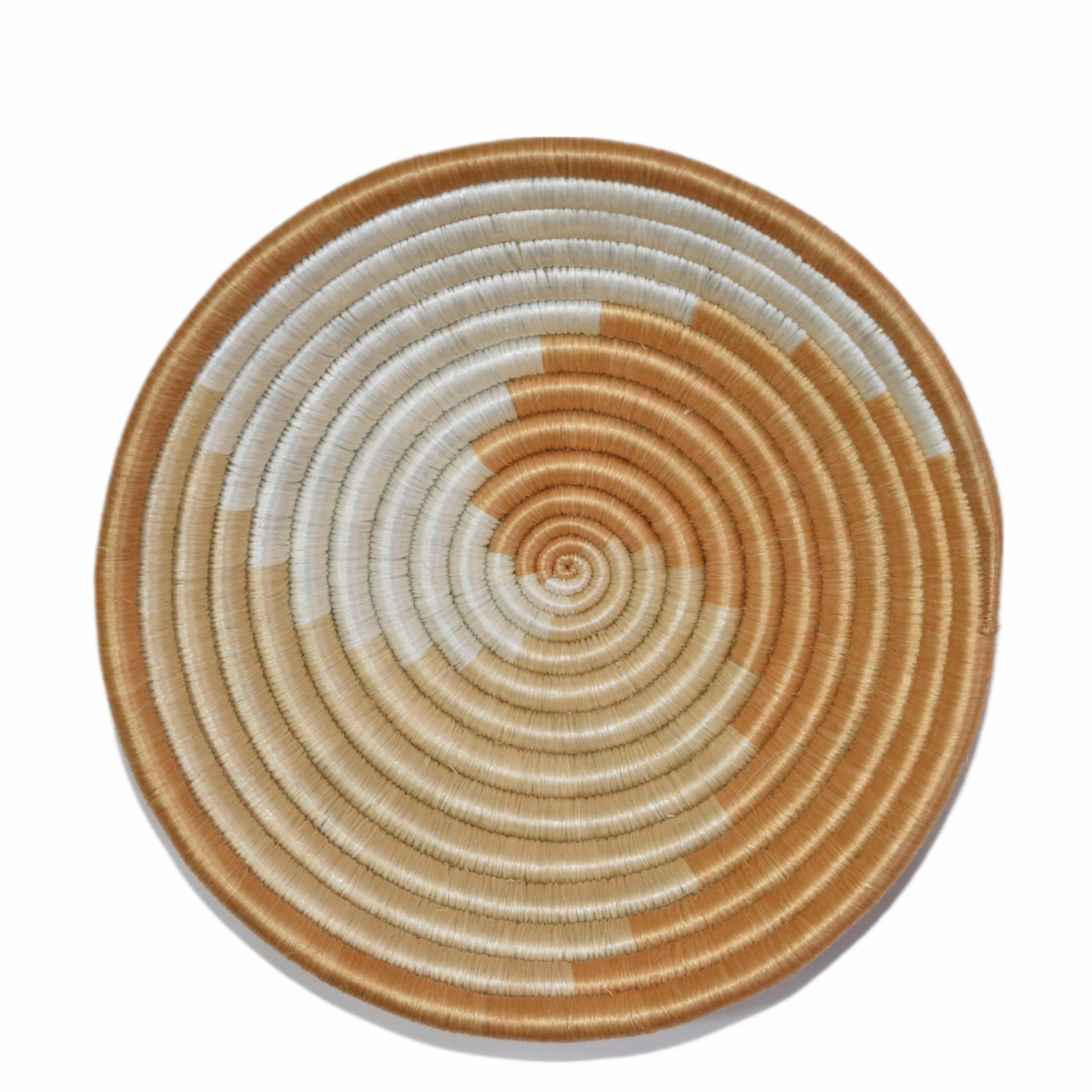 African Basket Rwanda - 8 Inches Diameter - Sisal, Sweetgrass Basket - Handmade From Africa - Tan, White, SRB110