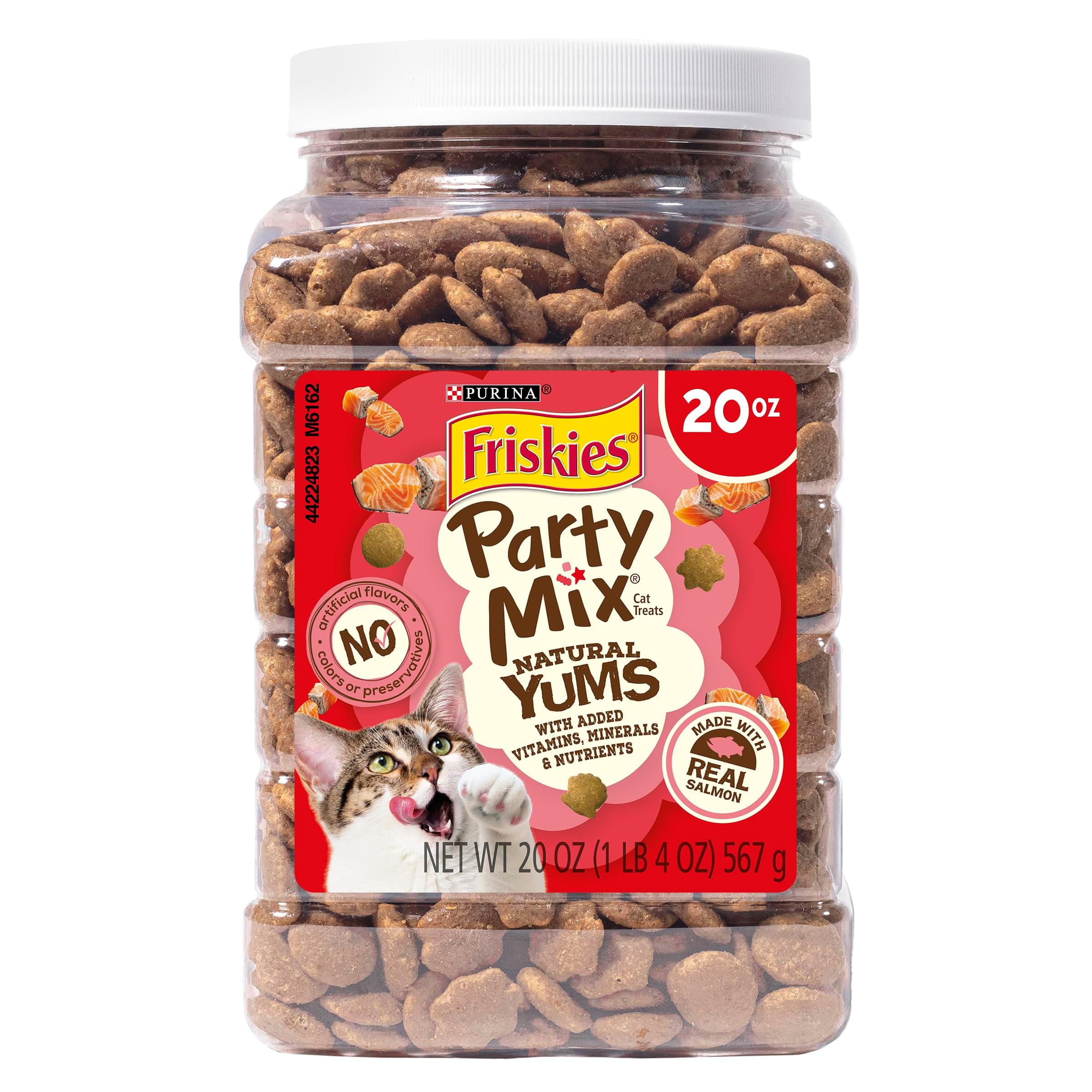 Friskies Purina Made in USA Facilities, Natural Cat Treats, Party Mix Natural Yums With Real Salmon - 20 Oz. Canister