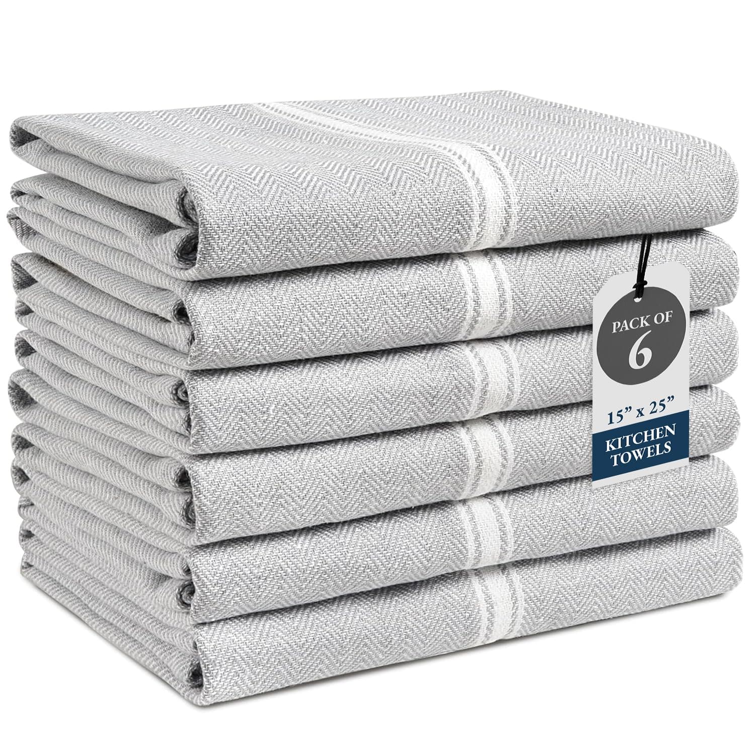 LANE LINEN 100% Cotton Kitchen Towels Set - 6 Pack Kitchen Dish Towels, Soft & Durable Size 14"x25", Good for Polishing Silverware, Cleaning Ceramic Countertops, Machine Washable - Grey Chambray