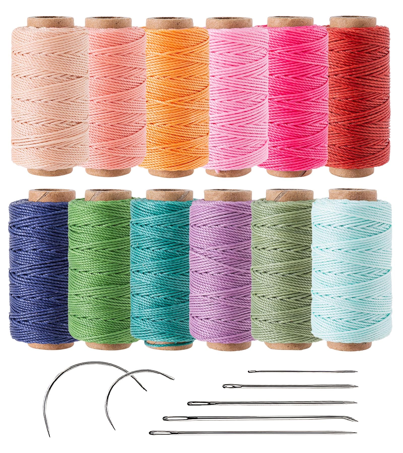 - 12 Colored Round Waxed Thread 0.8mm, 35 Yards per Spool, 3 Ply Polyester Wax Cord Strings for Hand Sewing, Beading, Bookbinding, Basket Weaving, Micro Macrame Bracelets and Jewelry Making