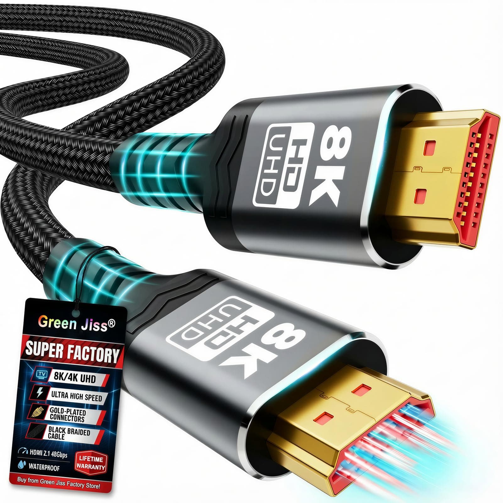 𝟑𝐫𝐝 - 𝐆𝐞𝐧 10K 8K HDMI Cable 2.1, 1.5FT 3.3FT 5FT 6.6FT 10FT 13FT 16FT 20FT 25FT Lengths for Selection,Ultra High Speed HDMI Cables Braided Cord 48Gbps 8K@60Hz /4K@120Hz, HDCP 2.2&2.3(0.5M 1.5FT)