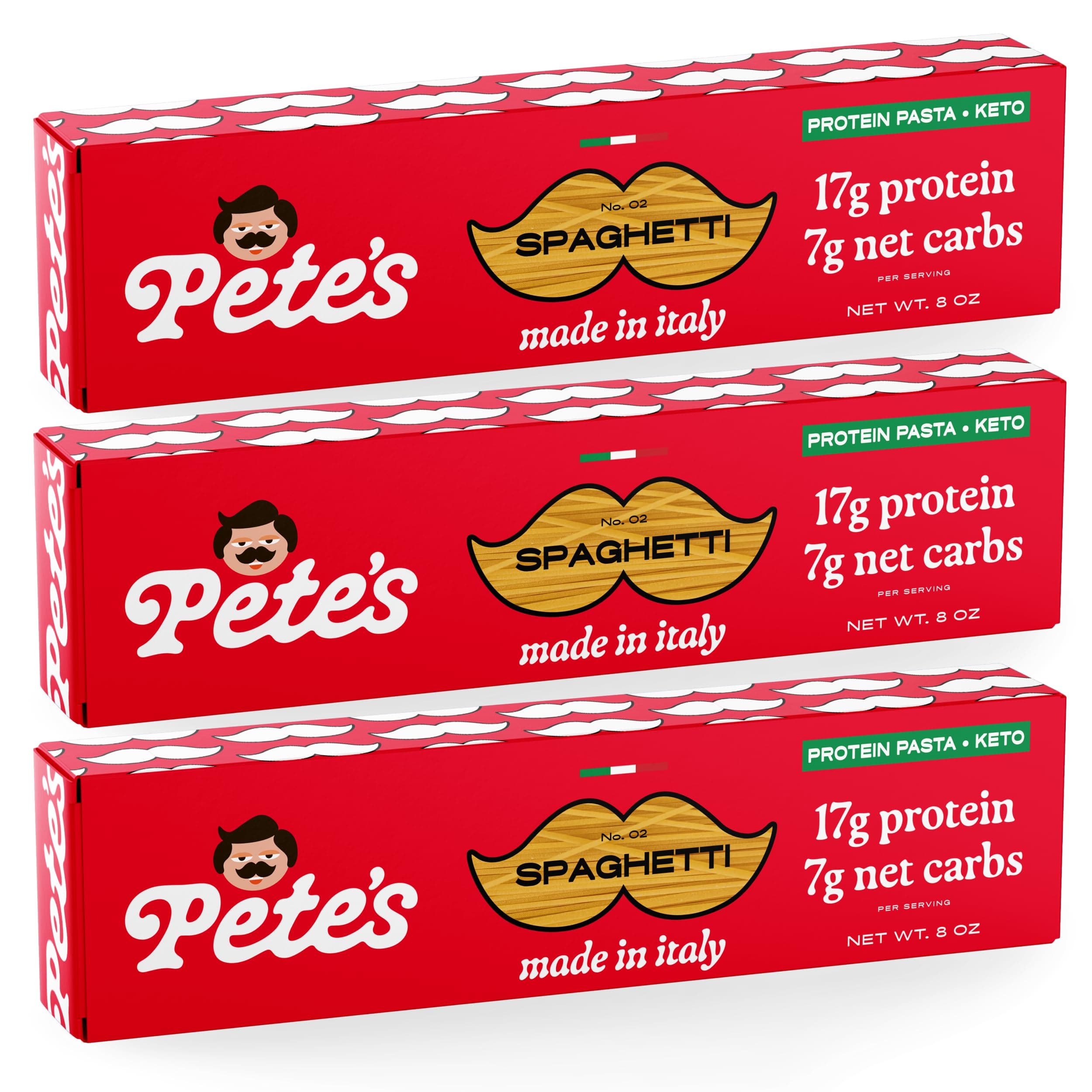 Low Carb, Protein Pasta | Spaghetti Noodles with 17g Protein, 7g Carbs | Healthy, KetoPasta Made in Italy | 3-Pack, 8oz - Pete’s Pasta