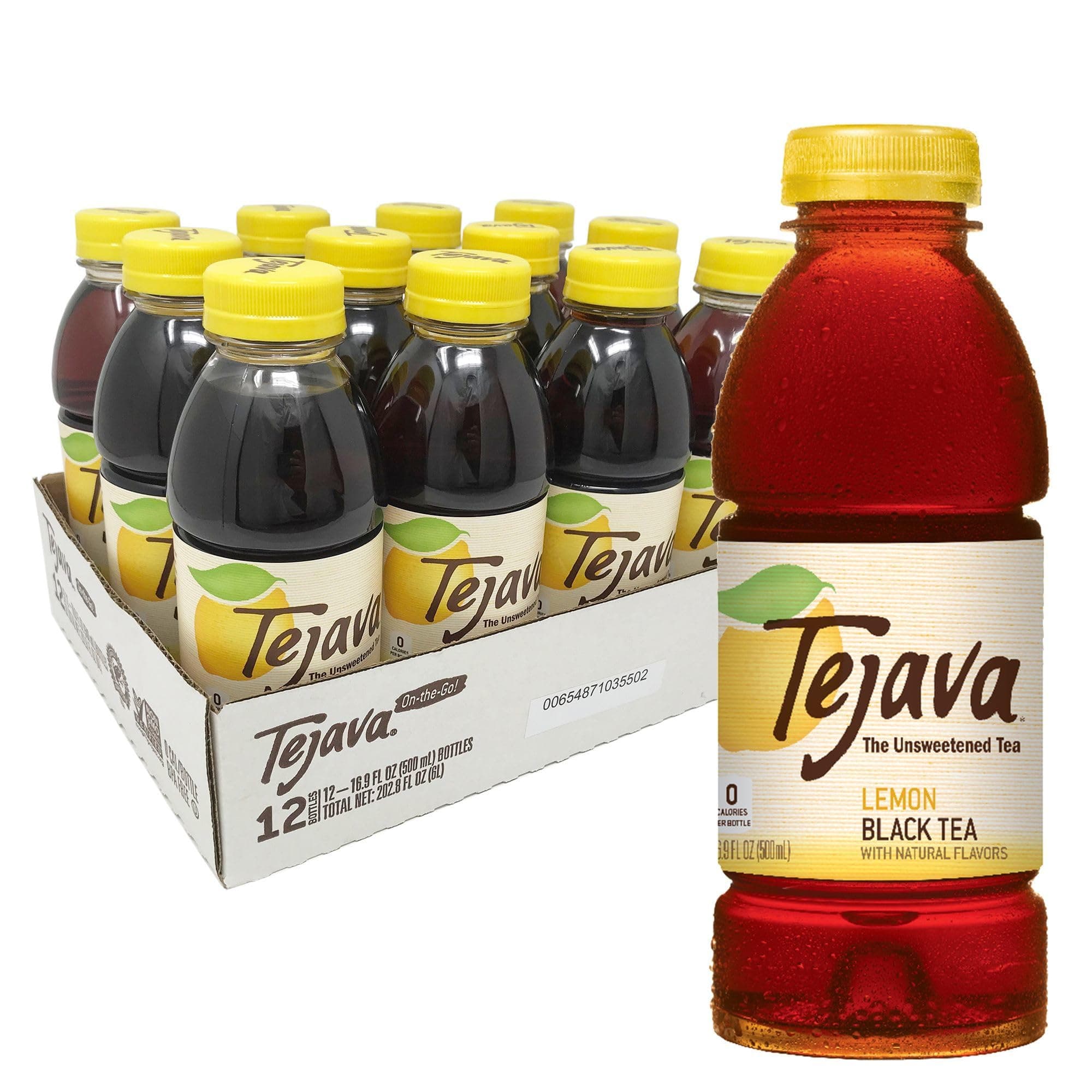 Tejava Unsweetened Black Tea PET Plastic Bottles BPA Free Non-GMO Verified 12 Pack, Lemon, 16.9 Fl Oz