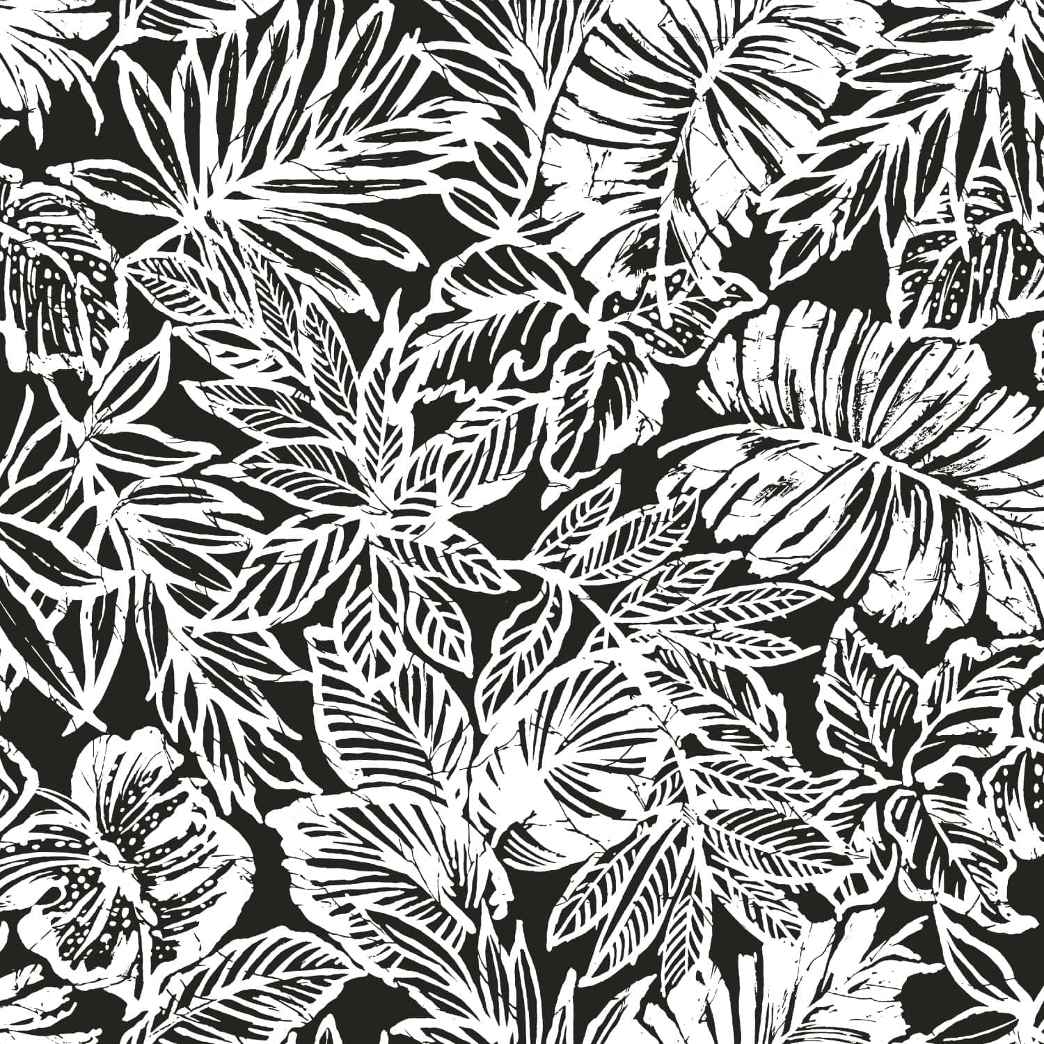 RoomMates Black Batik Tropical Leaf Peel and Stick Wallpaper