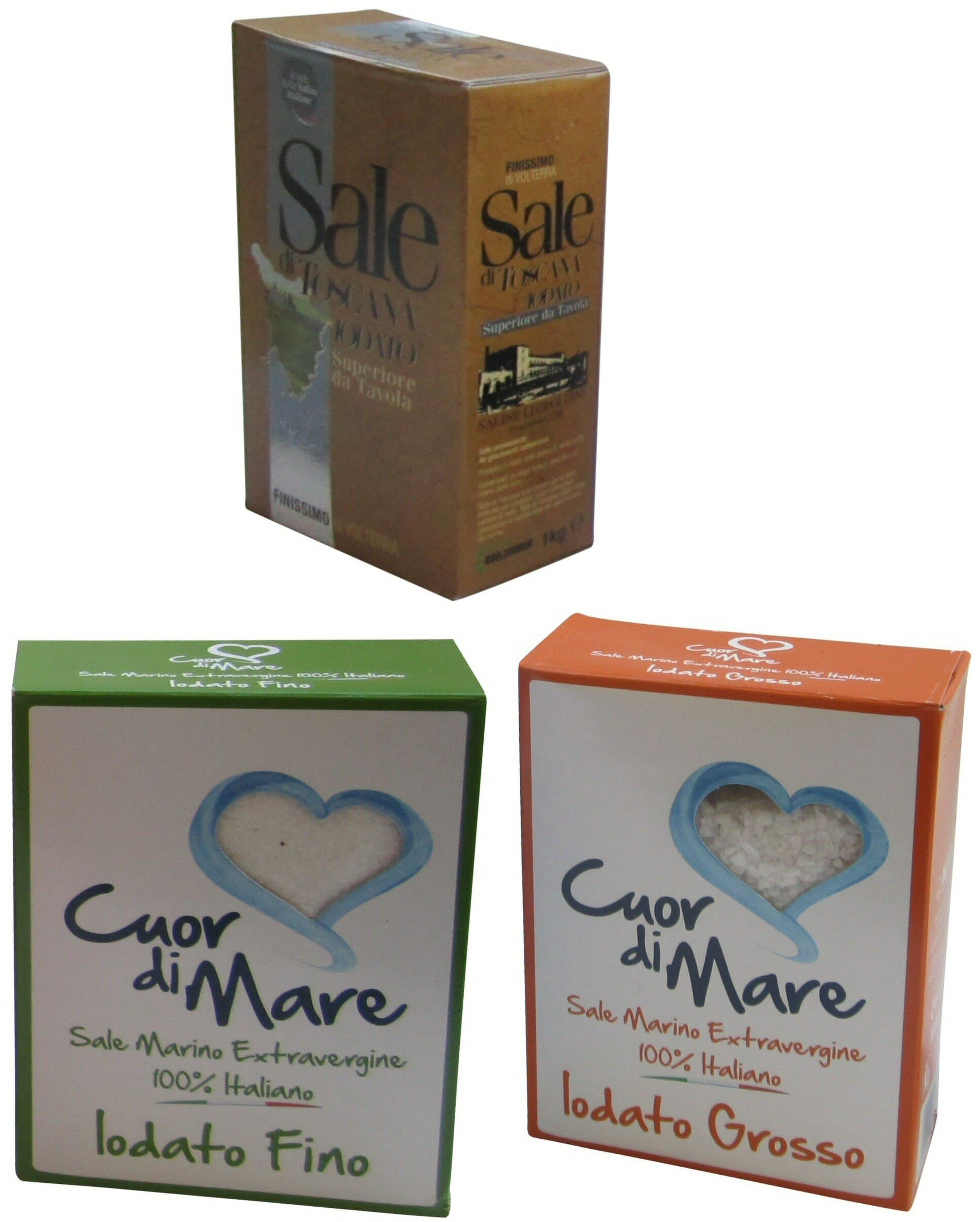 Atisale: Set of 3 Kgs of Salt From Italy (Iodized From Tuscany Volterra, Cuor Di Mare Iodized From Apulia Barletta) [ Italian Import ]