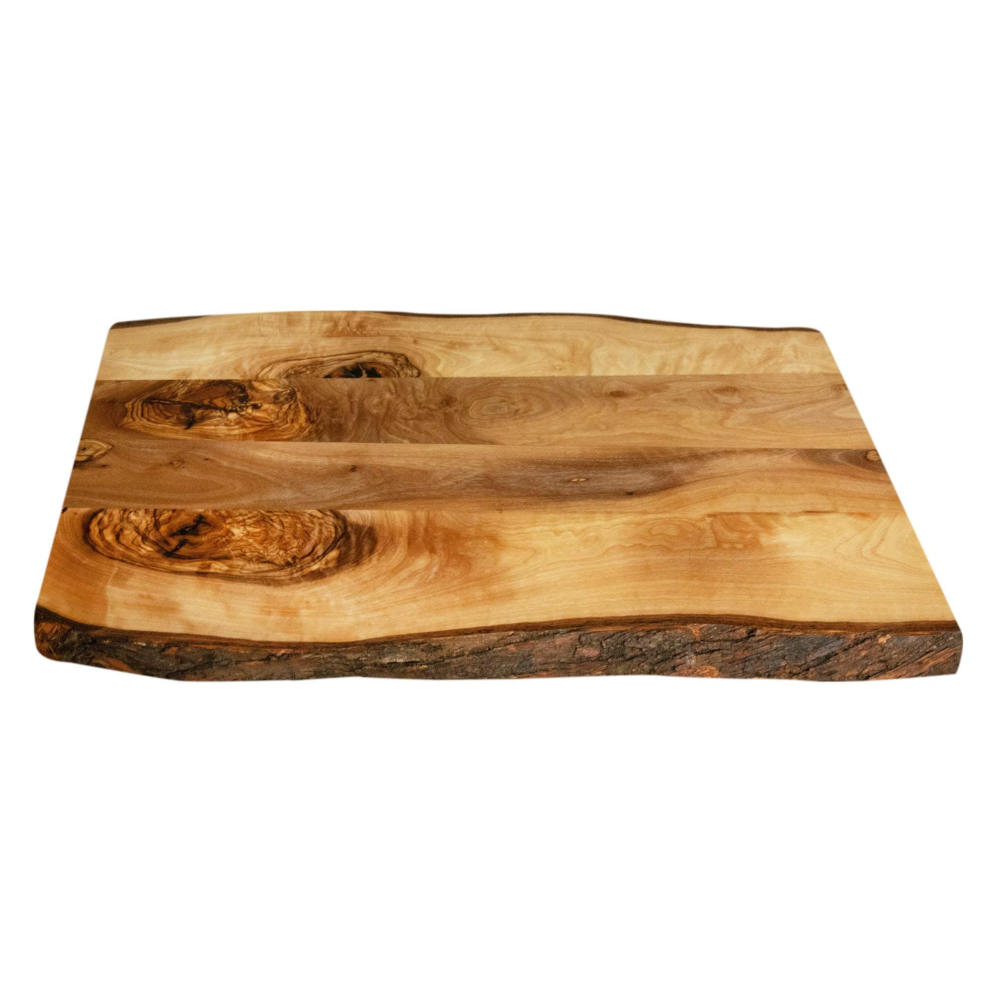 Tramanto Farmhouse Wooden Serving Board with Bark, Rustic Olive Wood Platter 15 x 10 Inch