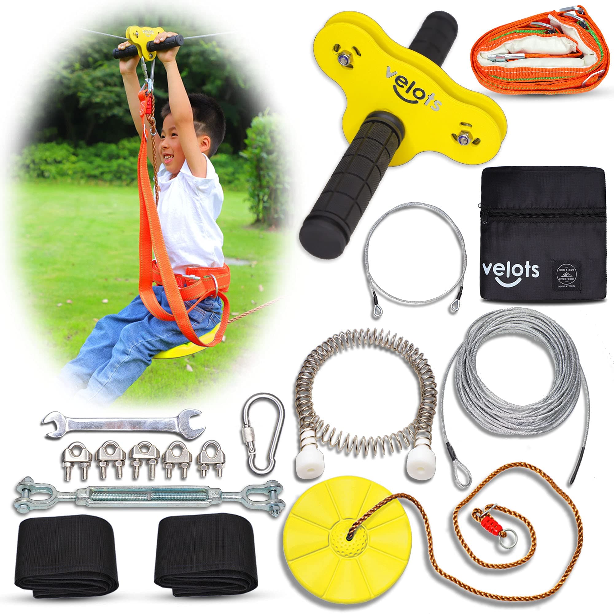 Zipline Kits for Backyard, 180FT 160FT 140FT 120FT 105FT 90FT 80FT 350LB Kids Toys Play Set Zip Lines Kit, Adults Playground Games Outdoor (160FT)