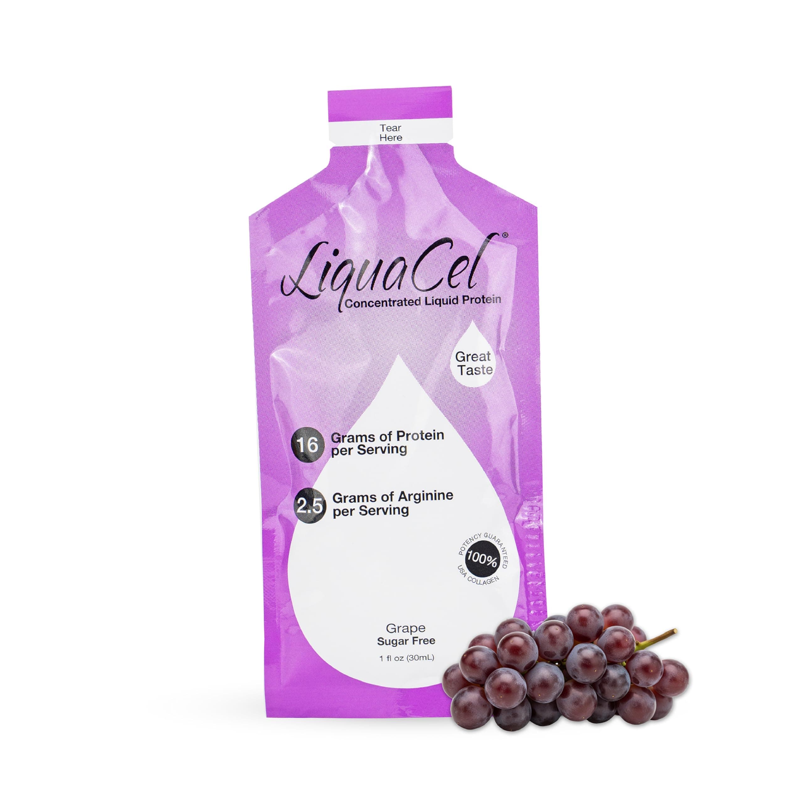 Concentrated Liquid Protein, Grape Flavor, 16g Hydrolyzed Collagen Protein and 2.5g Arginine Per Single-Serving Packet, Sugar & Gluten Free, 1fl oz Packets, 10 Pack