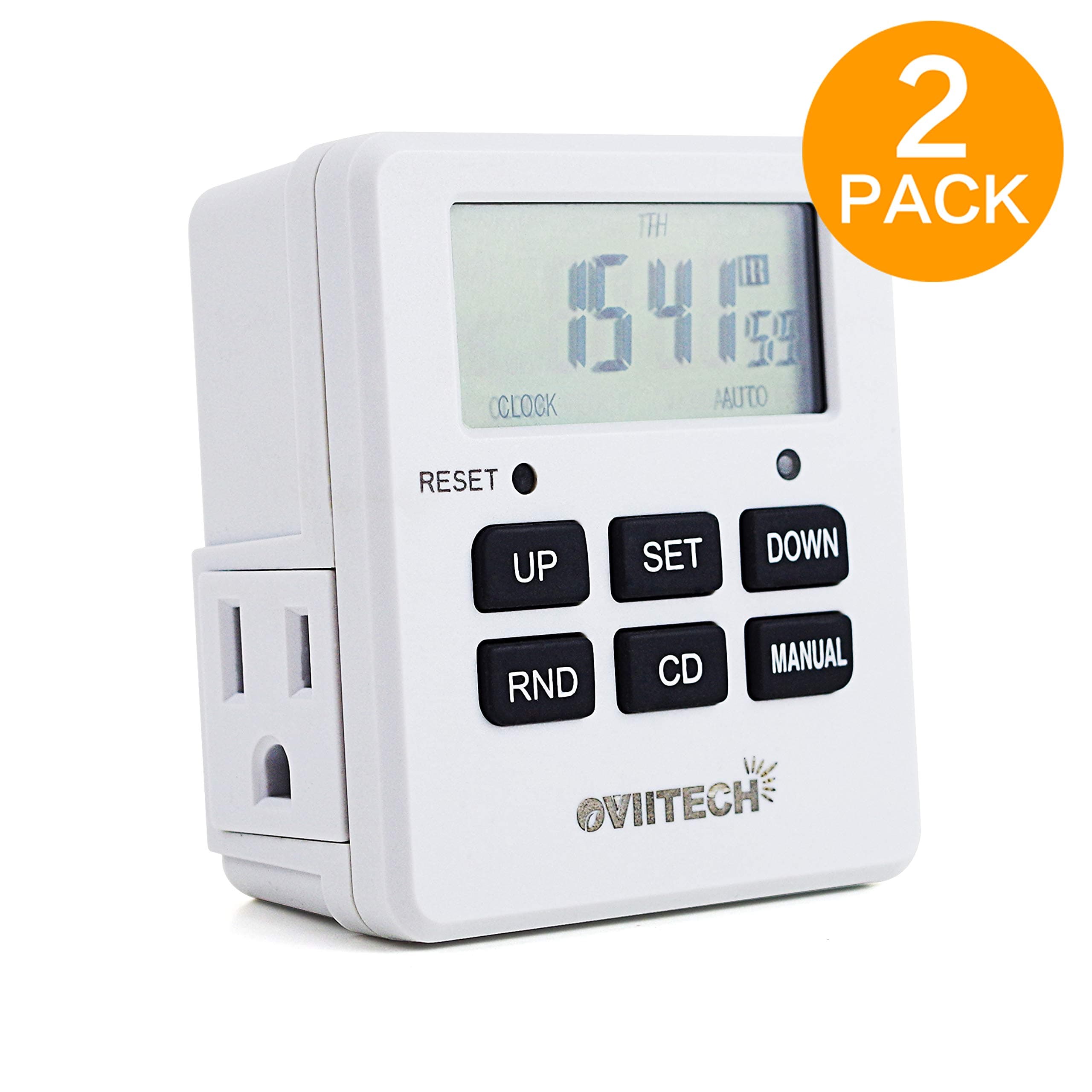 Digital Programmable Timer (2 PACK), 7 day Cycle Electric Outlet Timer, 3 Prong Plug-in Wall Outlet, ETL Listed, White