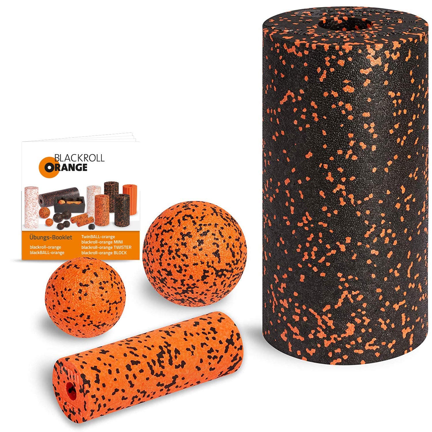 Blackroll orange (the original) Starter Kit with 2 x fascia role & 2 x massage ball, including booklet, eBooks and app