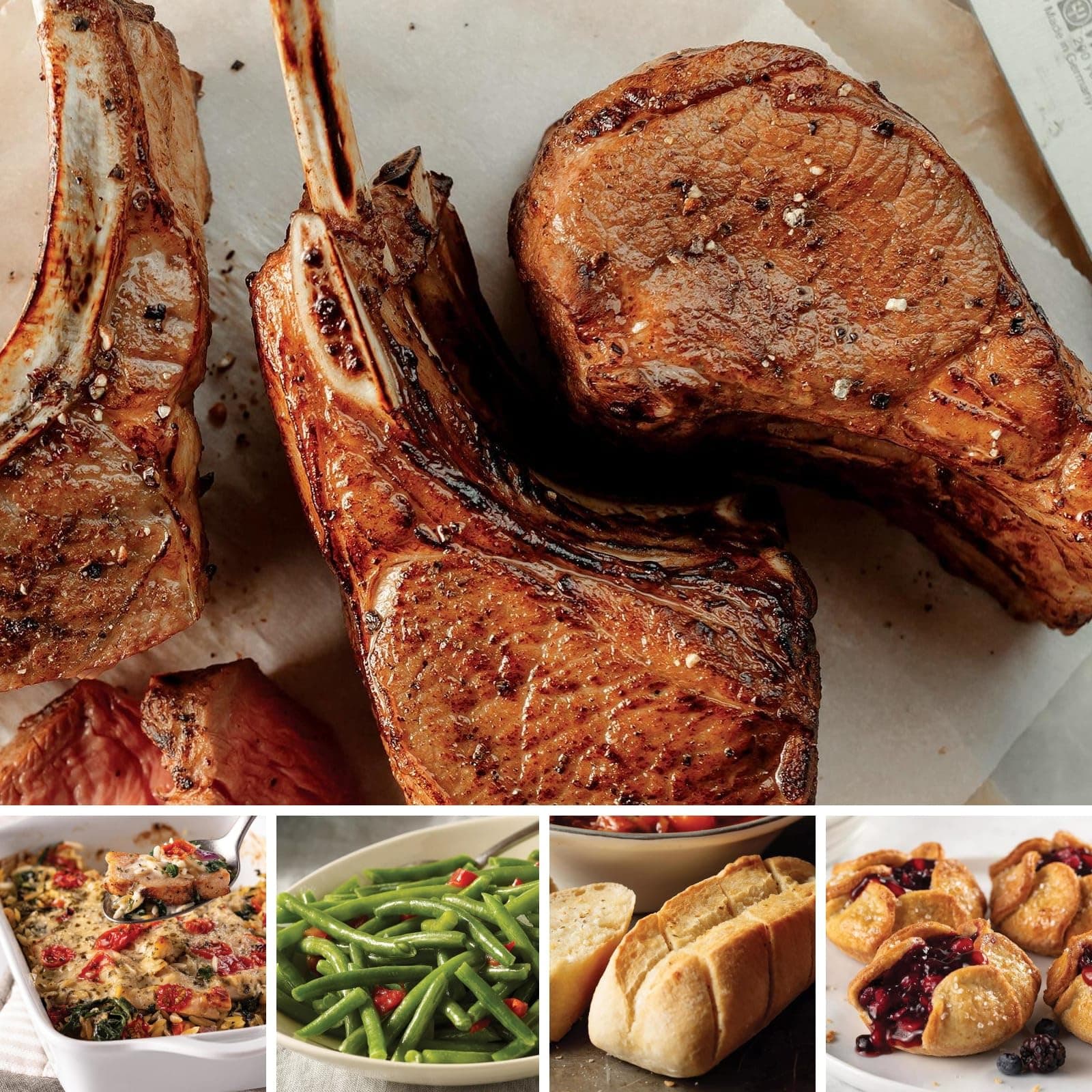 Omaha Steaks Easter New Zealand Lamb Loin Chops Holiday Dinner (6x New Zealand Lamb Loin Chops, 2x Creamy Pecorino Orzo, 4x Green Beans in Butter Sauce, 8x Individual Baguettes with Garlic Butter, 8x Triple Berry Tartlets) Serves 6