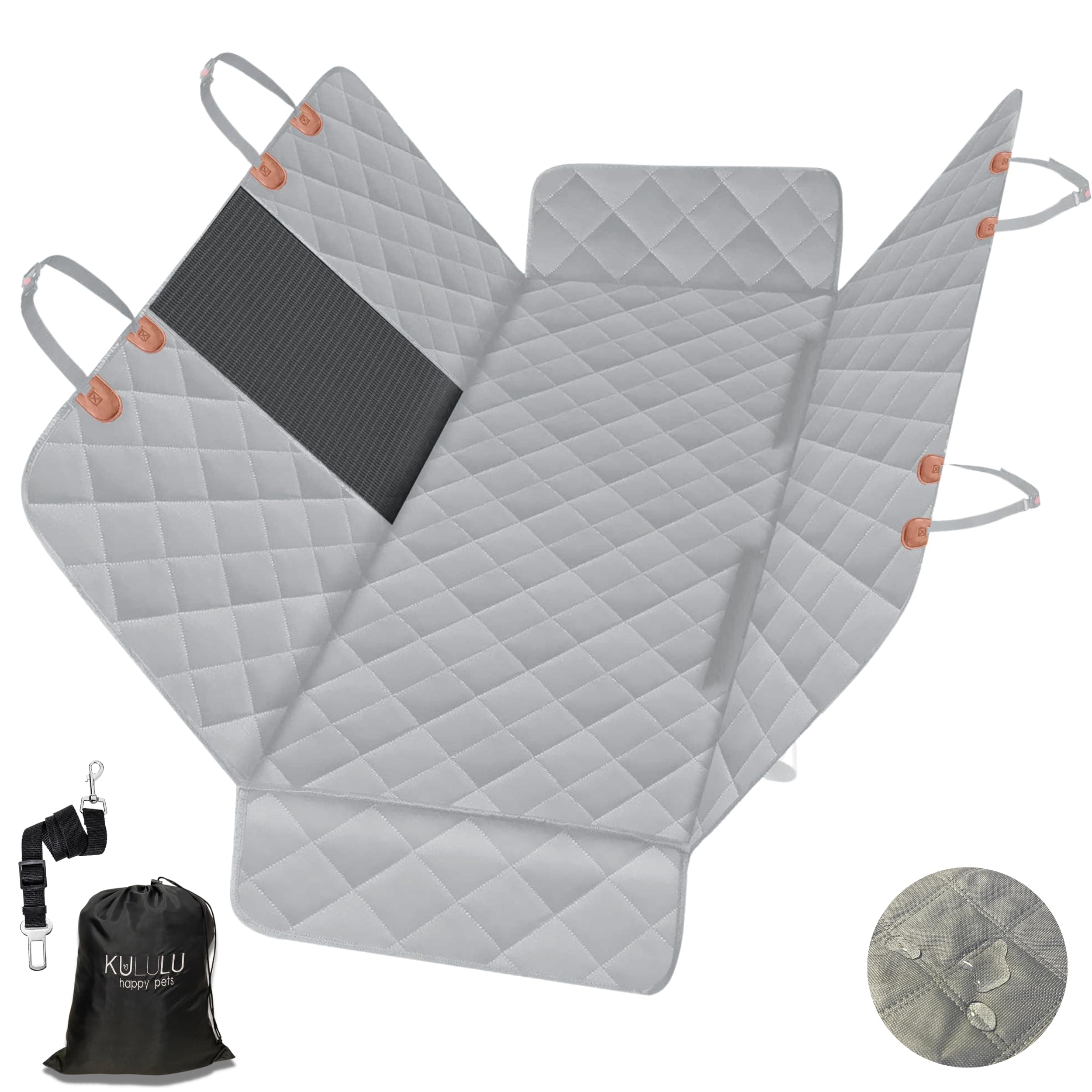 KULULU Truck Size Dog Car Seat Cover for Back Seat, 100% Waterproof Dog Car Hammock with Mesh Window, Scratchproof Back Seat Cover for Dogs, Durable Dog Car Seat Covers (Grey, X-Large (60" W x 64" L)