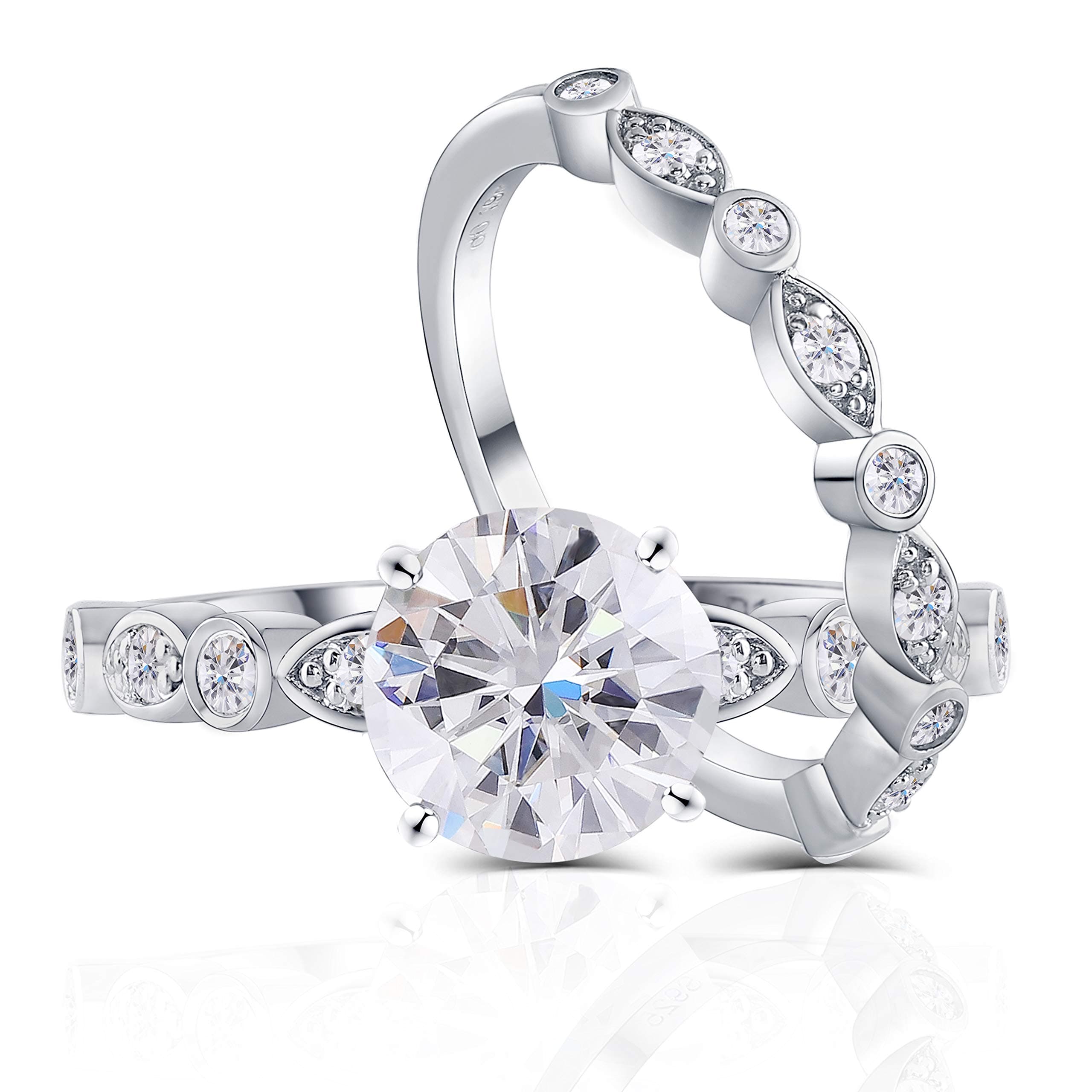 DovEggs14K Gold QUALITY Silver Center 1.5ct 7.5mm G-H-I Color Heart Arrows Cut Moissanite Engagement Wedding Ring Engagement Ring Bridal Set 2 Pieces Moissanite Rings for Women