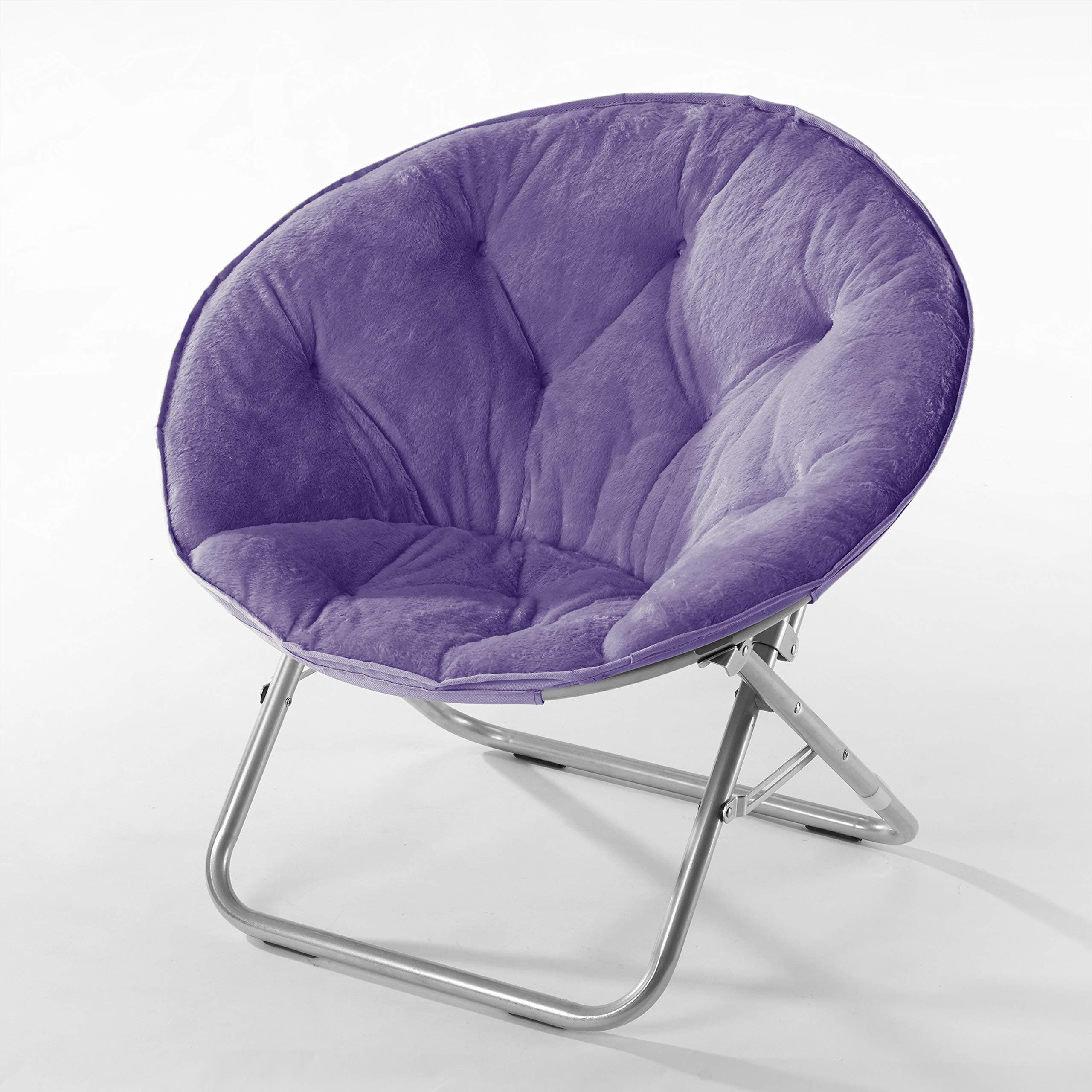Faux Fur Saucer Chair,Purple/Silver, 22" D x 32" W x 29" H, Cozy Foldable Accent Chair for Teens, Kids, Dorms & Bedrooms