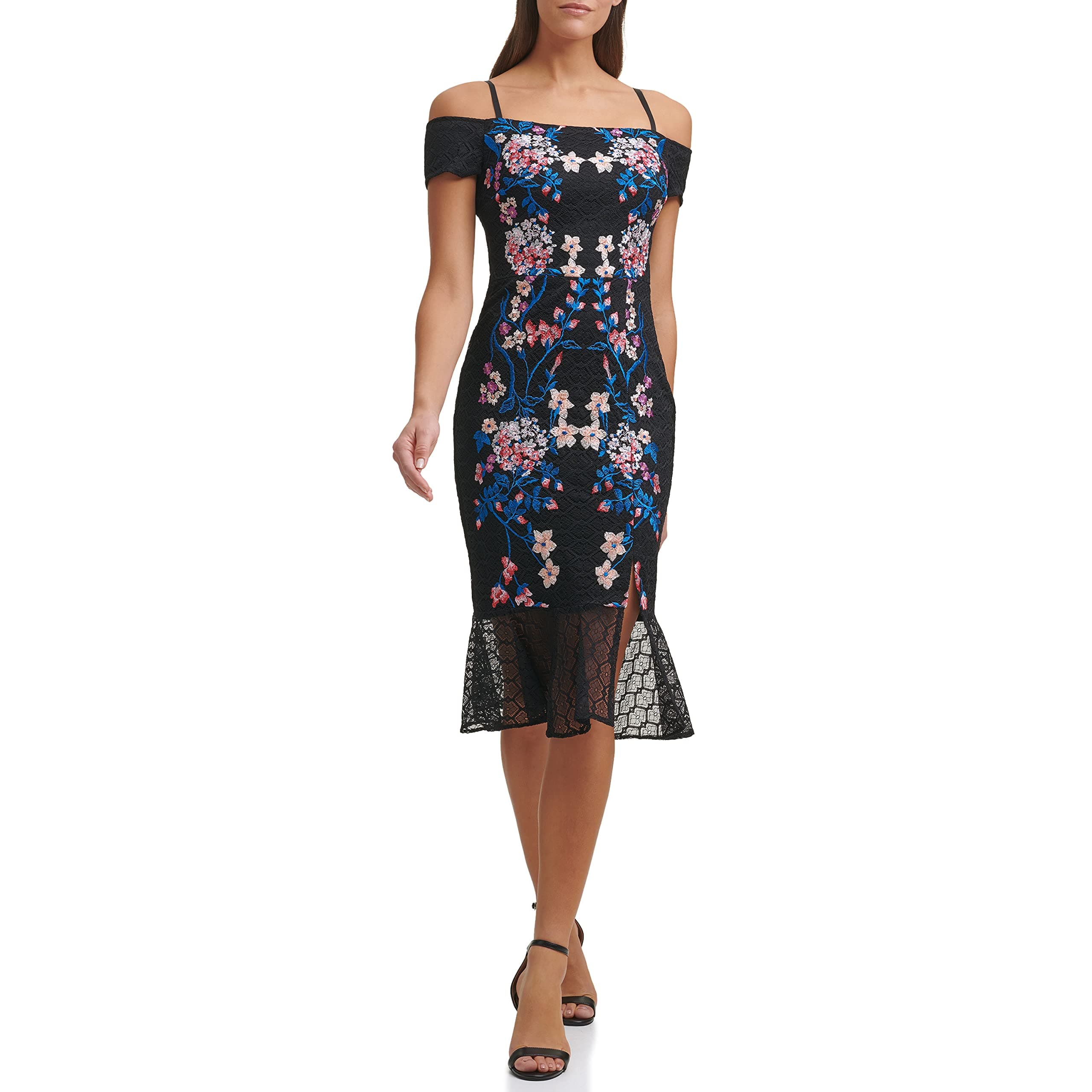 GUESSWomen's Textured Knit Off The Shoulder Midi Dress, Sand Multi, 9