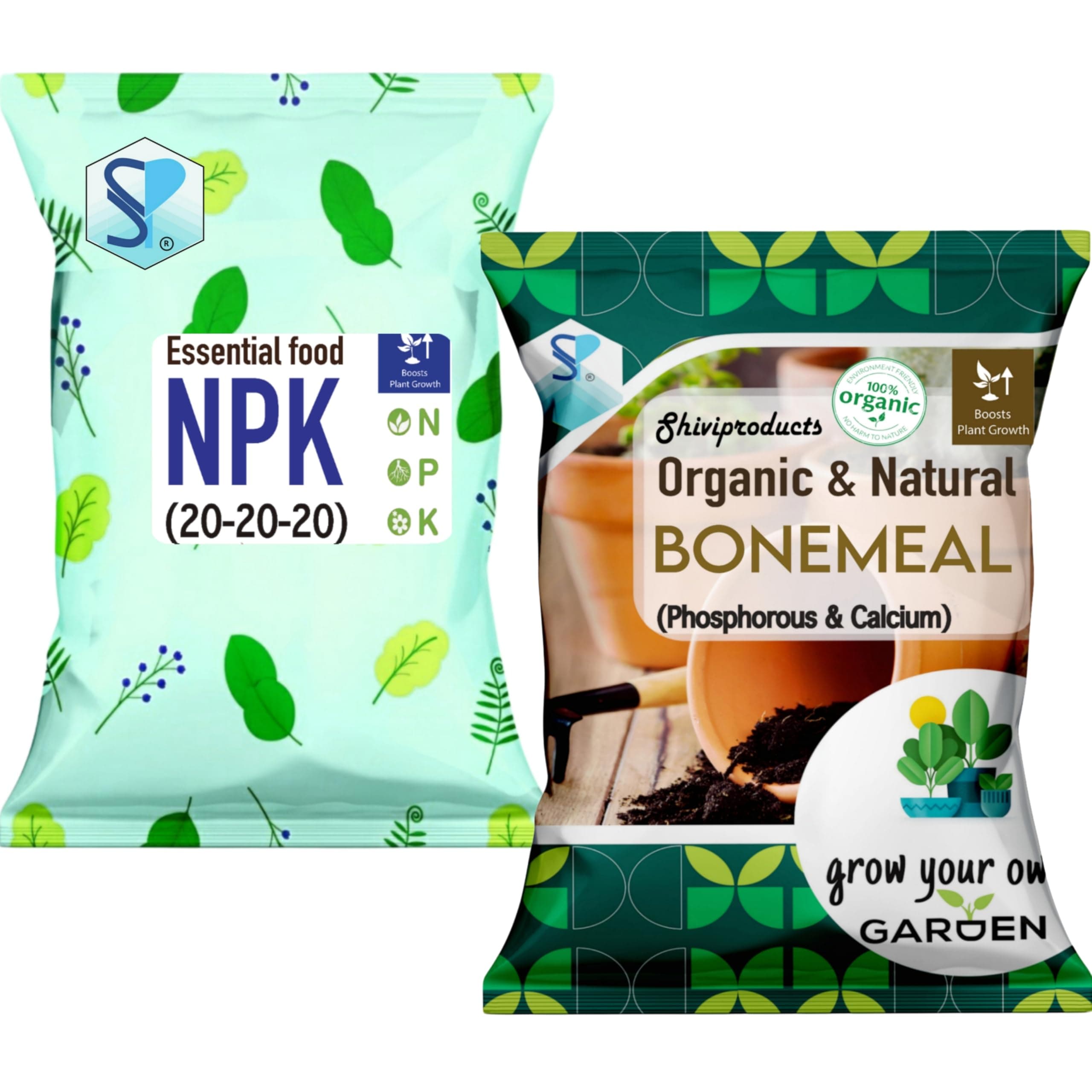 Combo - NPK 20 20 20 Macro nutrients and Organic Bone Meal | All Purpose Fertilizers for Gardening Plants (450gm + 450 gm)