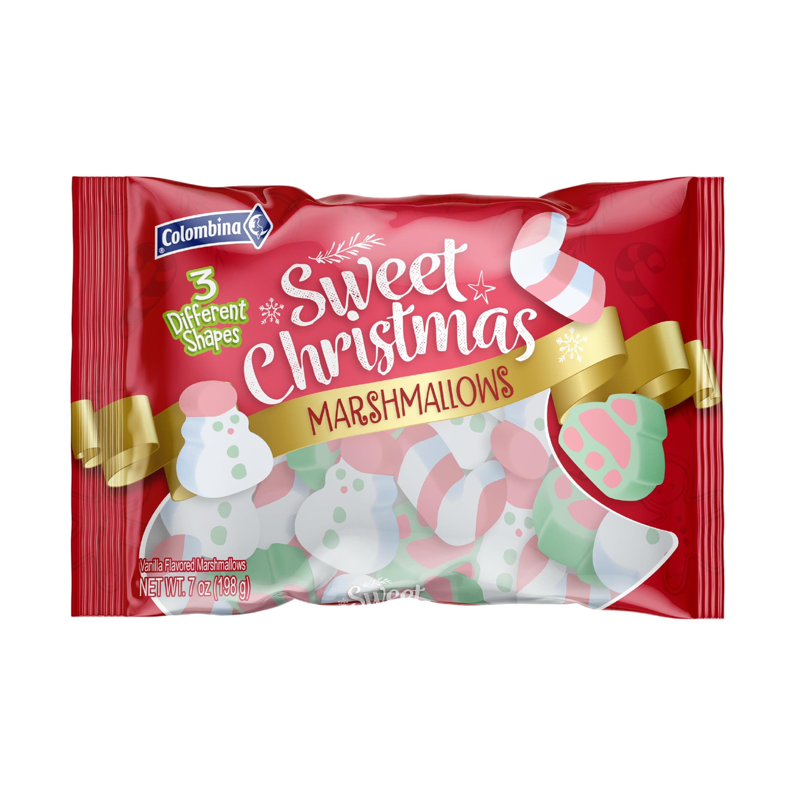 Sweet Christmas Marshmallows, Soft, Assorted Vanilla Bean Marshmallows, Christmas Trees, Candy Canes, and Santas, 5.1oz (Pack of 1)
