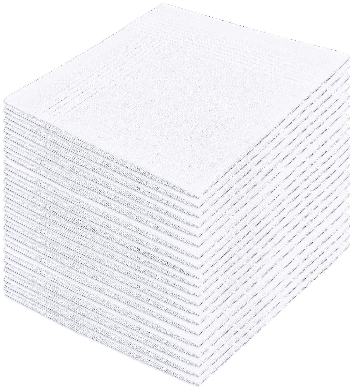 20 Pcs Cotton Handkerchiefs, White Men's Handkerchiefs & Pocket Squares, Large Hankies for Suits (Soft 100% Cotton Hanky Bulk), Mens Handkerchief