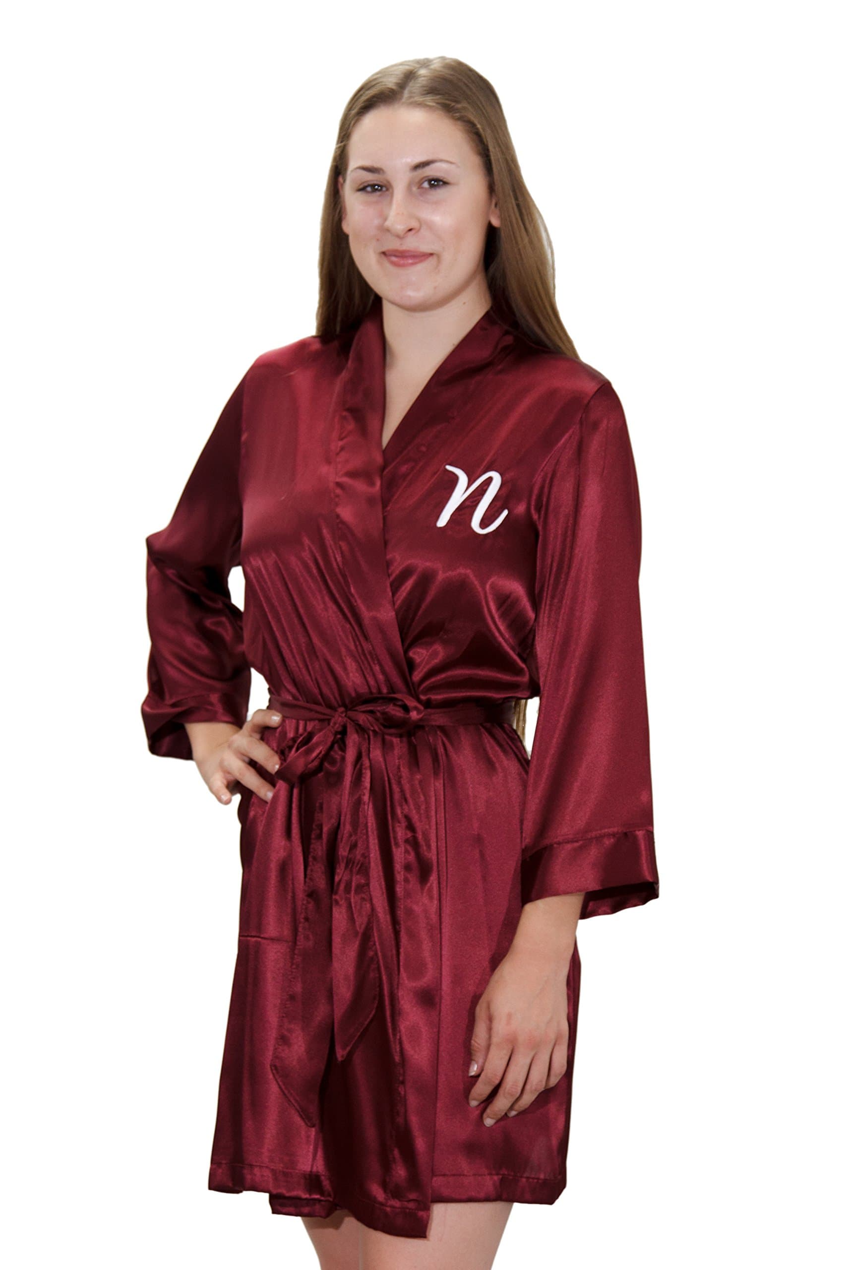 Custom Embroidered Bride and Bridesmaid Robe Satin Silk Kimono for Weddings and Bridal Shower Gifts (Names, Titles, etc)