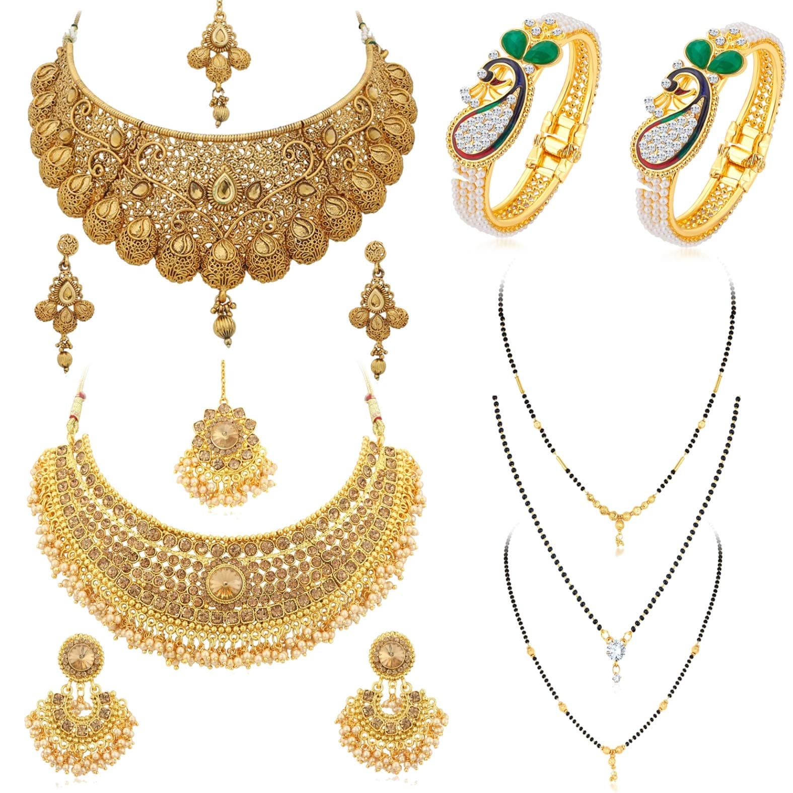 Fascinating Pearl Gold Plated Necklace Mangalsutra & Kada Combo For Women (Skr48721)