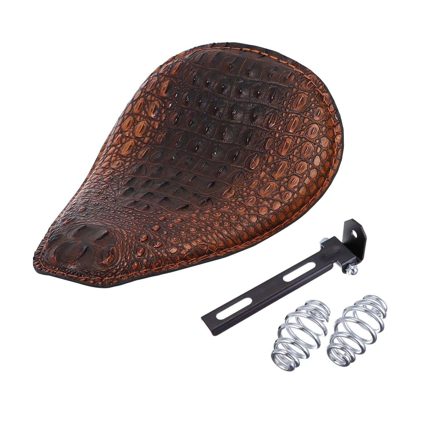 12" Heavy Duty Brown Gator Emboss Leather Driver Solo Seat with Chrome Barrel Spring For Sportster Bobber Chopper
