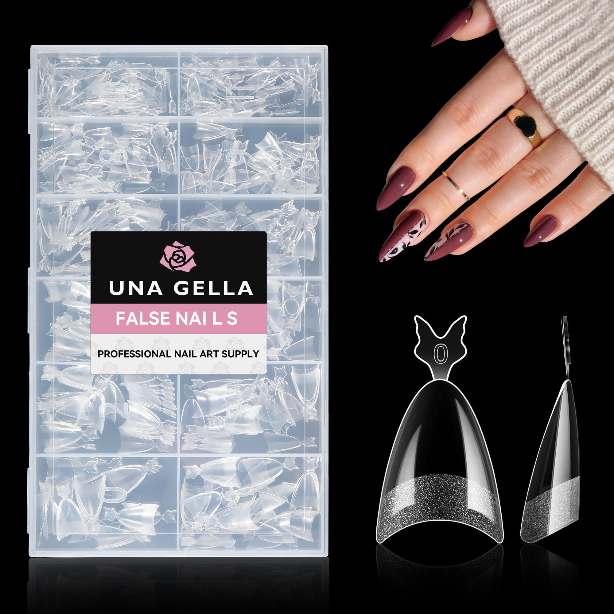 UNA GELLA Almond Nail Tips, 312PCS Half Cover Almond Shape Nail Tips Soft Gel Tips 12 Sizes Pre-shape Acrylic Clear False Nails with Handles for Press on Nails Extension DIY Home Salon