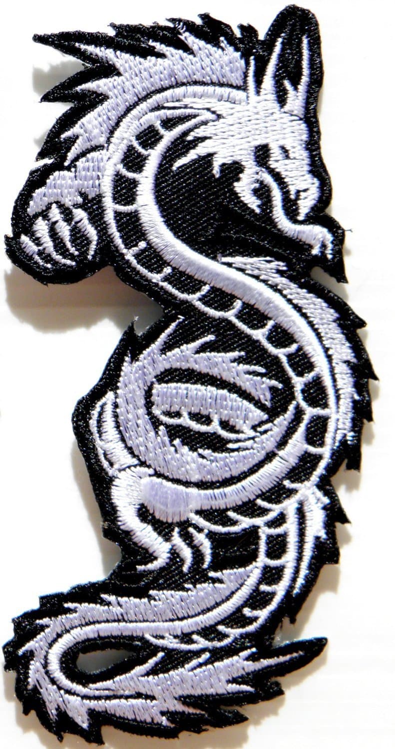 White Chinese Japanese Dragon Lucky Animal Tattoo Biker Rider Jacket Vest Patch Sew Iron on Embroidered Badge Custom by Luk99