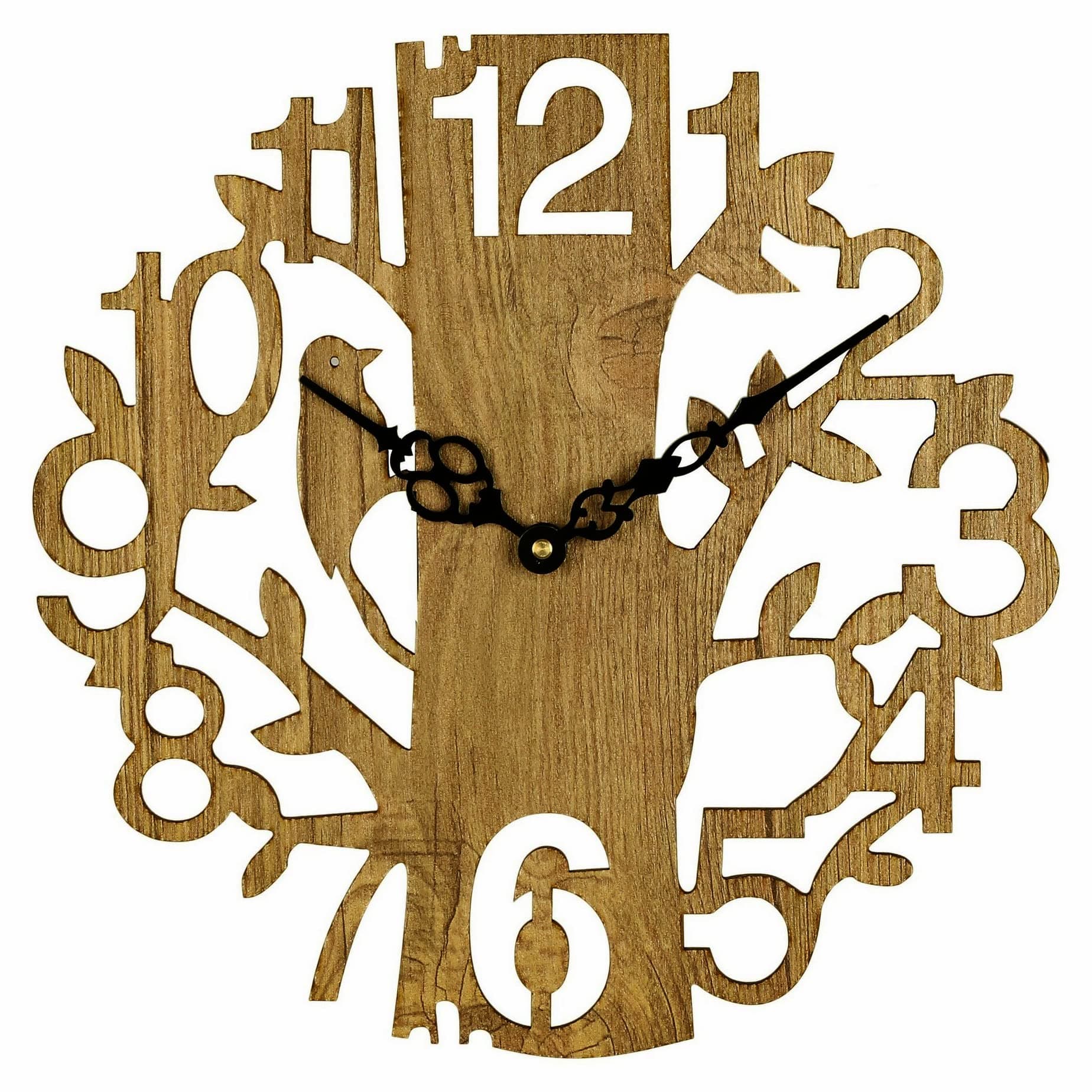 Sehaz Artworks Black Red Wall Clocks for Bedroom | Wall Clock for Living Room | Designer Wooden Treebird Clocks for Home/Wall Decor 10 Inch (WT)