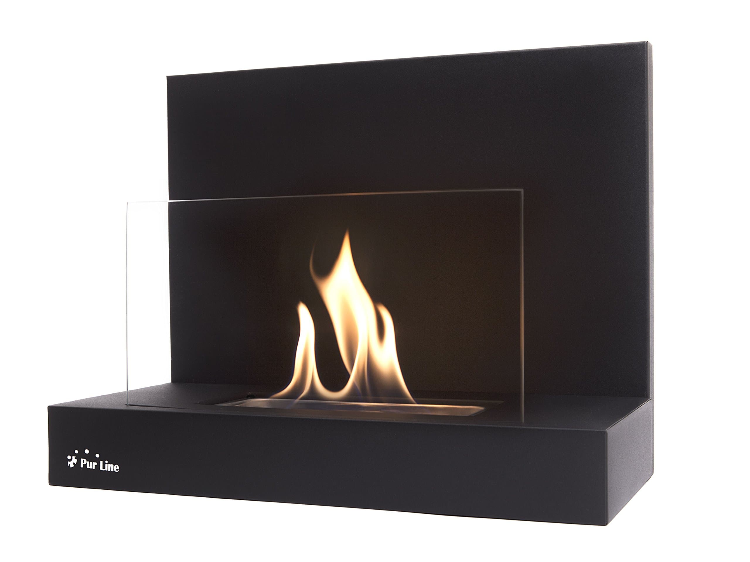PURLINE SIRIUS Biochimney with compact size and front glass that protects the flame