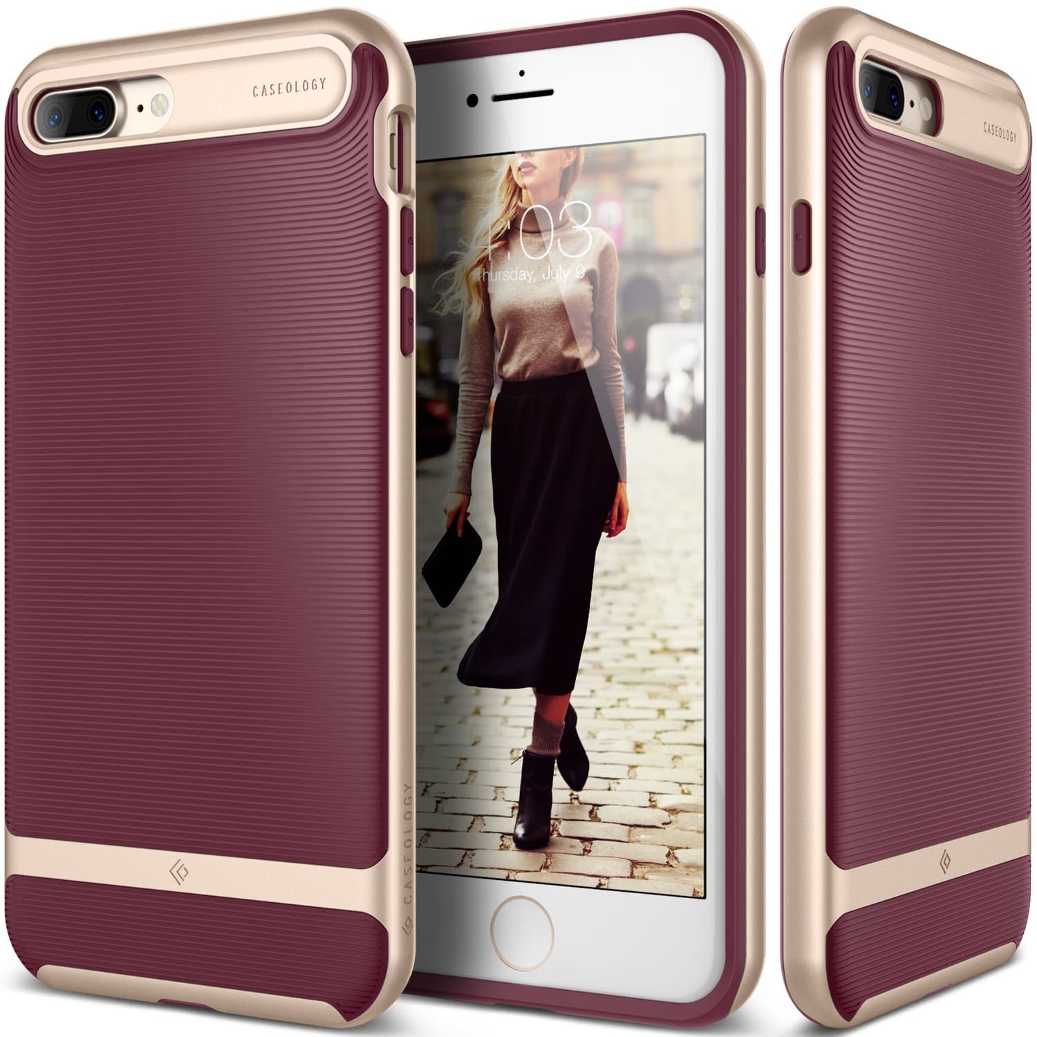 Caseology Wavelength for Apple iPhone 8 Plus Case (2017) / for iPhone 7 Plus Case (2016) - Stylish Grip Design - Burgundy