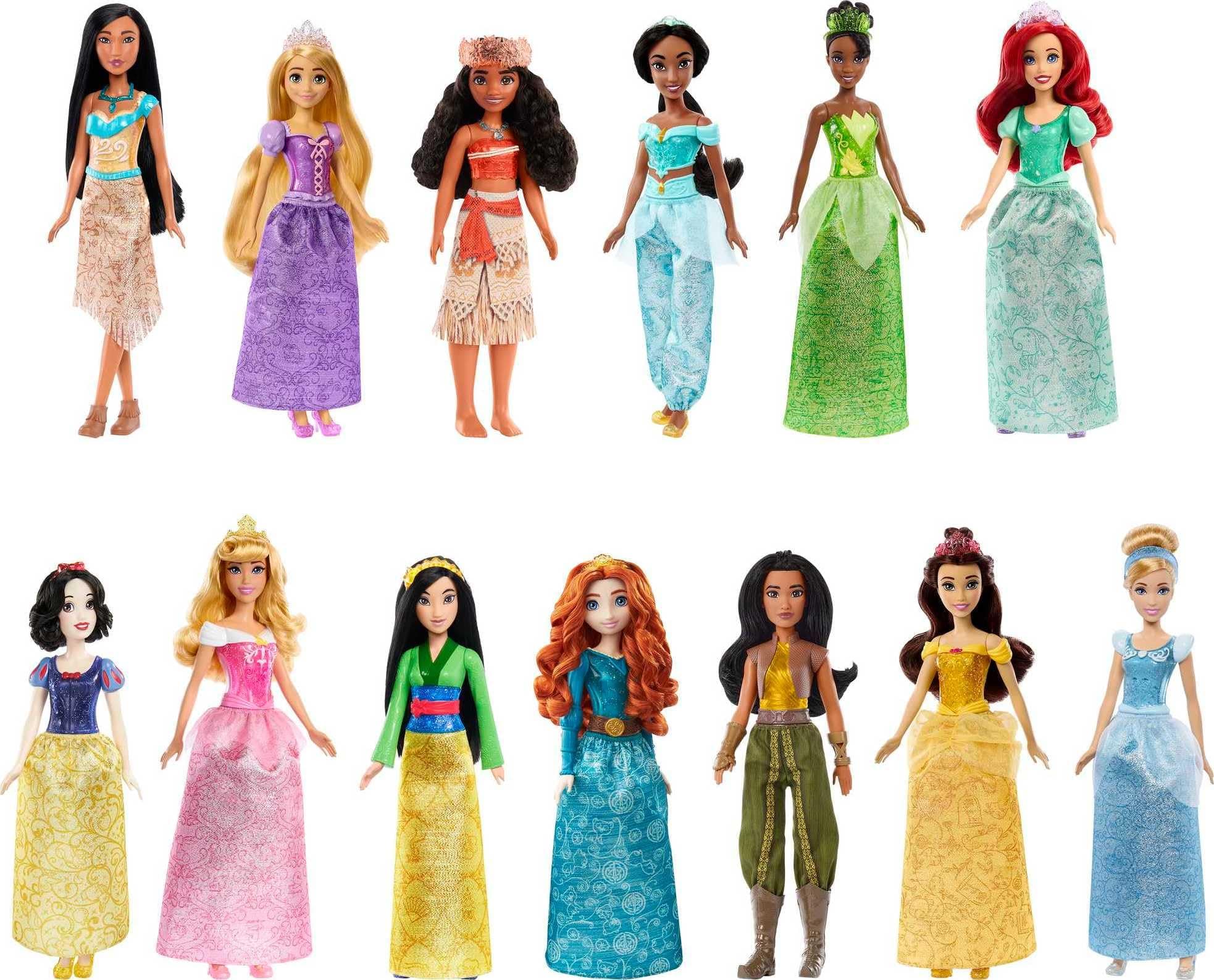 Disney Princess Toys, Princess Fashion Sparkling Clothing and Accessories, Inspired by Disney Movies, Gifts for Kids​, HLW43 Multipack With 13 Dolls
