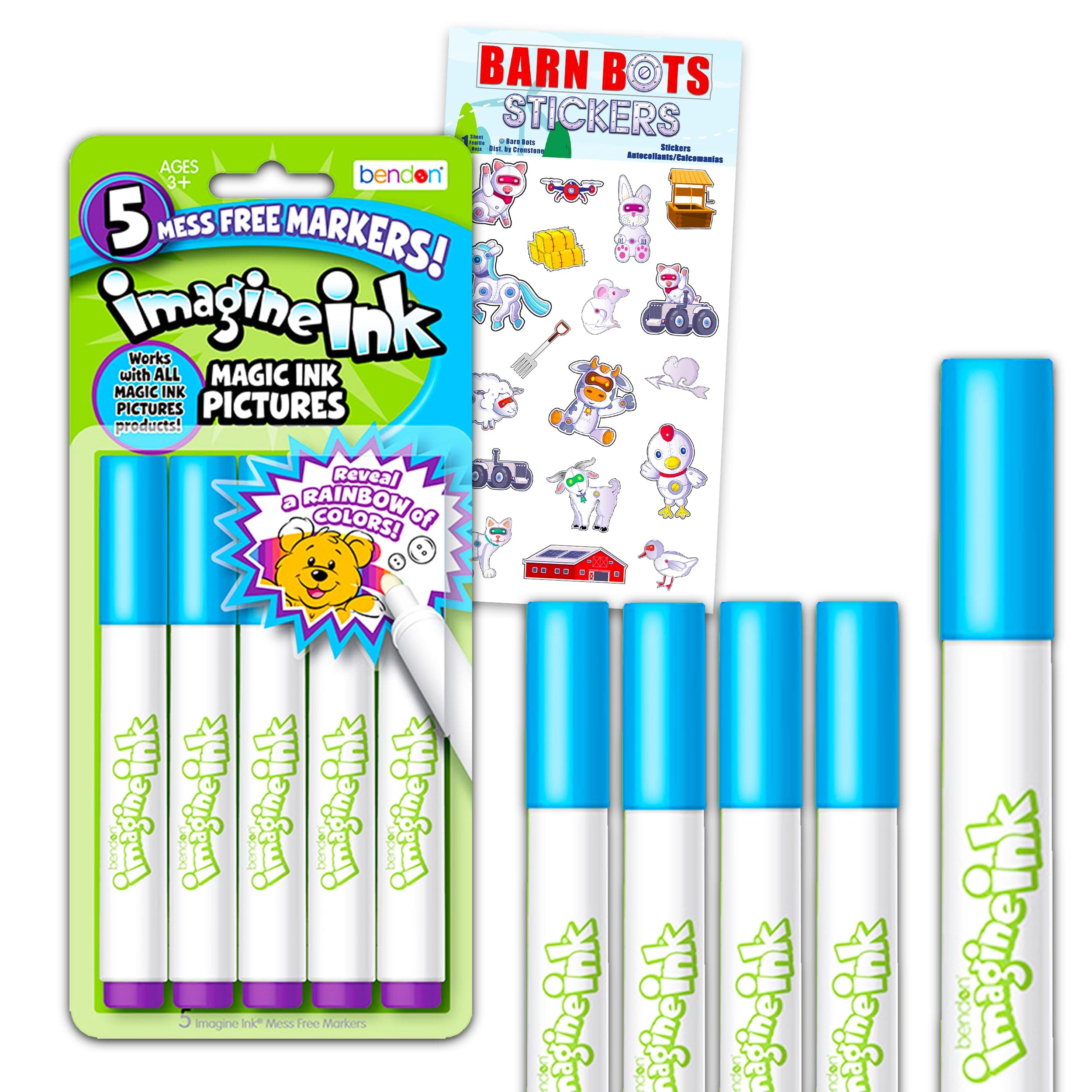 Publishing Imagine Ink Markers Only Replacement Bundle - 5 Pc Imagine Ink Markers Refill Separates Set for Imagine Ink Coloring Books for Kids with Stickers