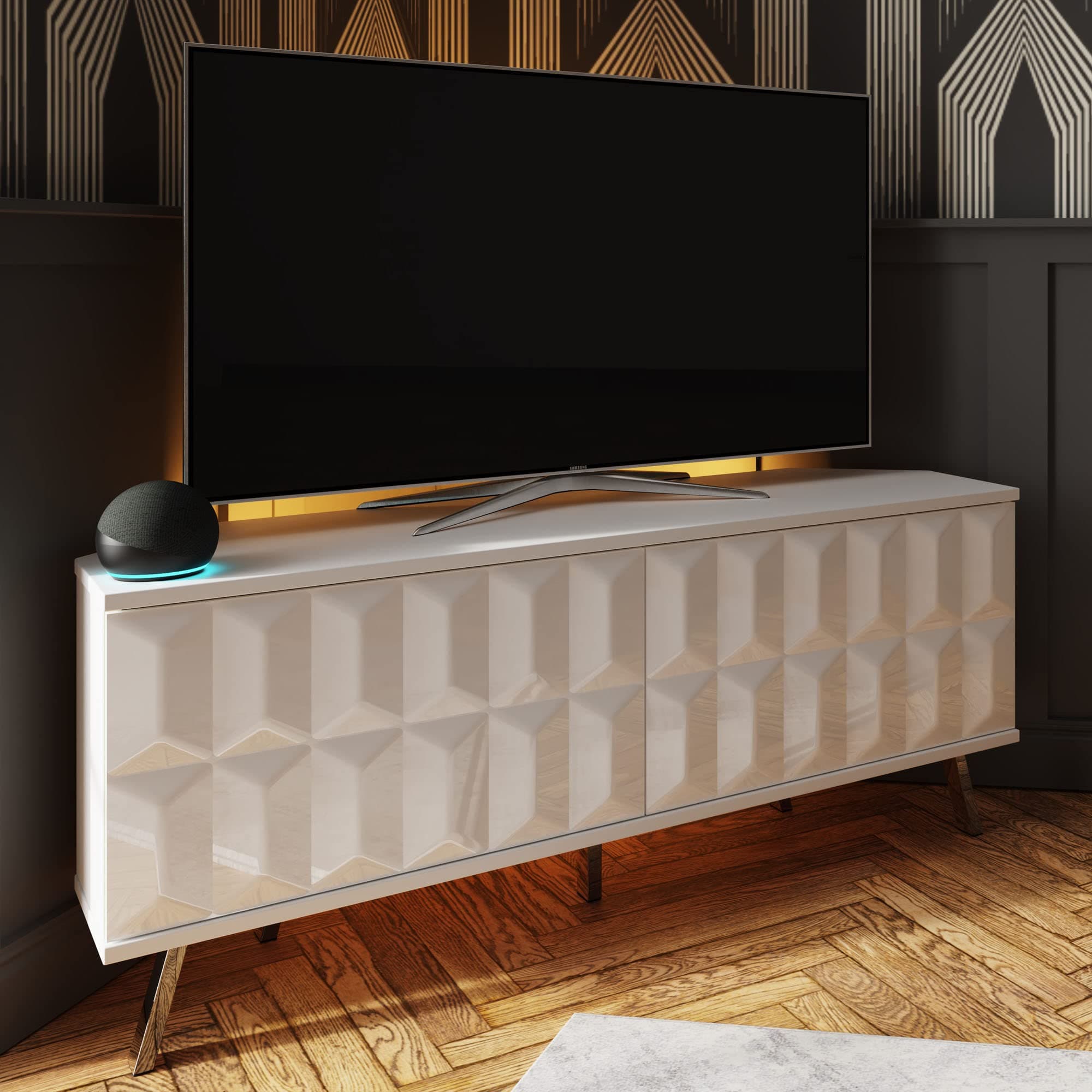 Frank OlsenElevate Corner TV Cabinet with Mood lighting and Intelligent Eye - White
