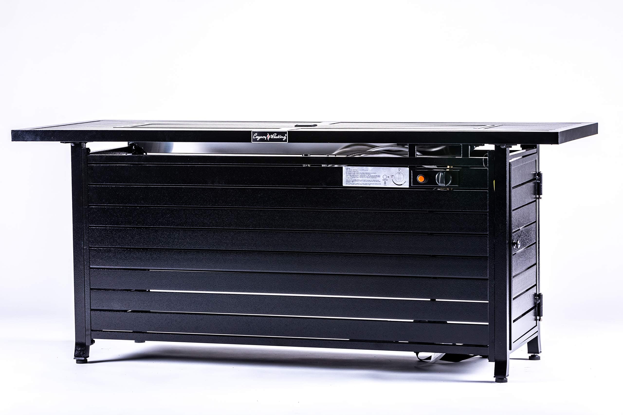 Legacy Heating 57in Rectangular Steel Gas Fire Pit Table 50000BTU, with Stainless Steel Burner and Lid (Hammered Black)
