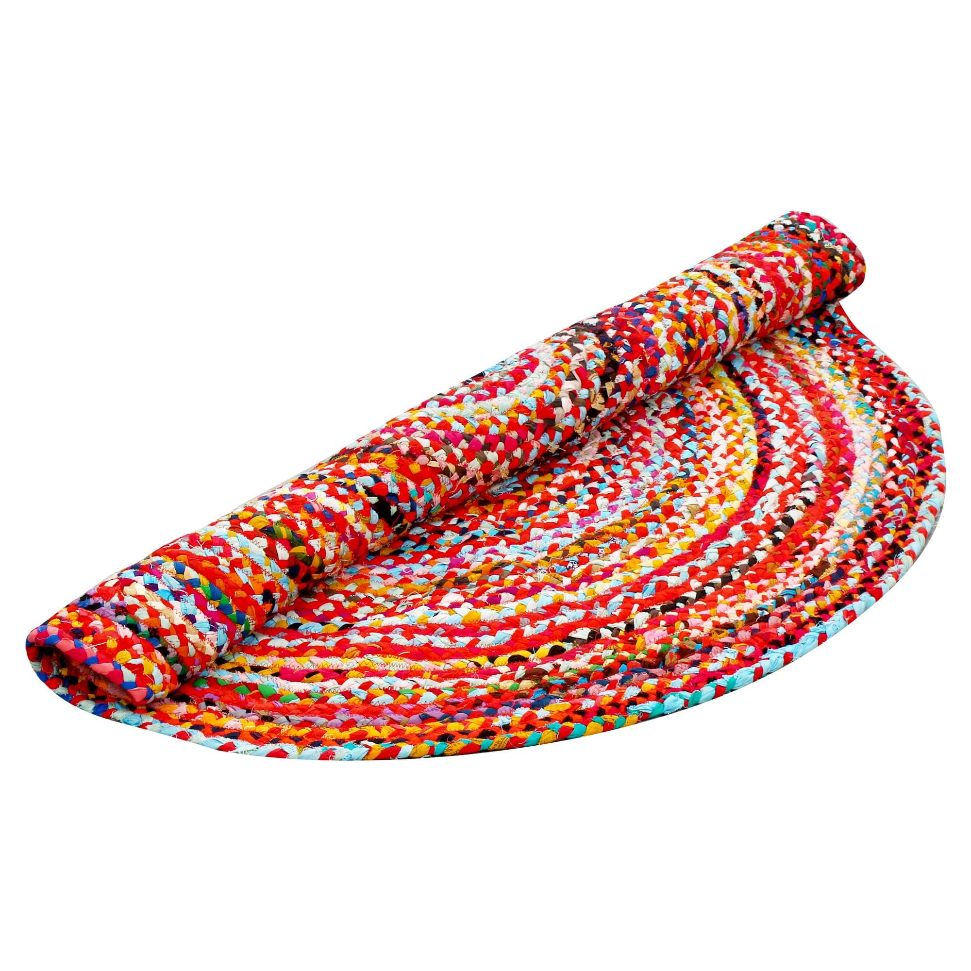 Aakriti Gallery Fair Trade Colorful Round Handmade 100% Cotton Rug Chindi Rug Multi Colored Indian Mat Recycled Rug Boho Decorative Rug (150 cms)